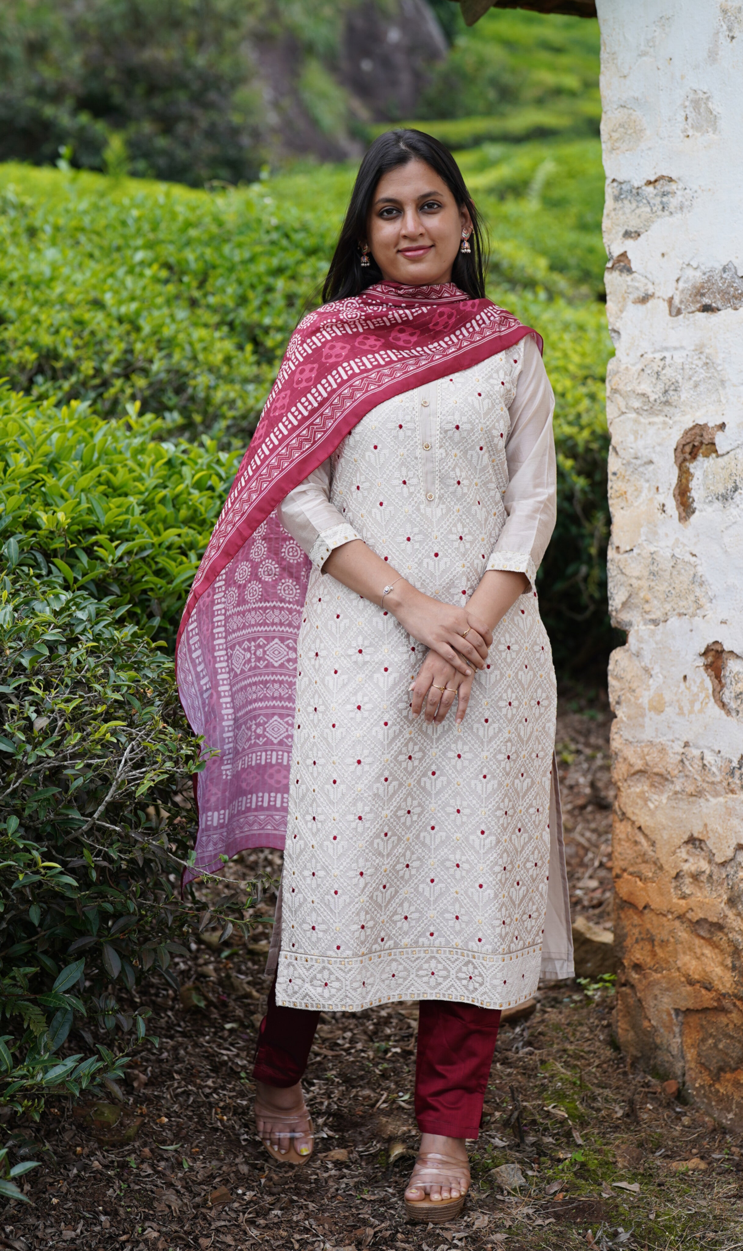 Instore - Cotton Straight Cut Kurti with Pant & Dupatta Set, Side Slit & Ethnic Wear