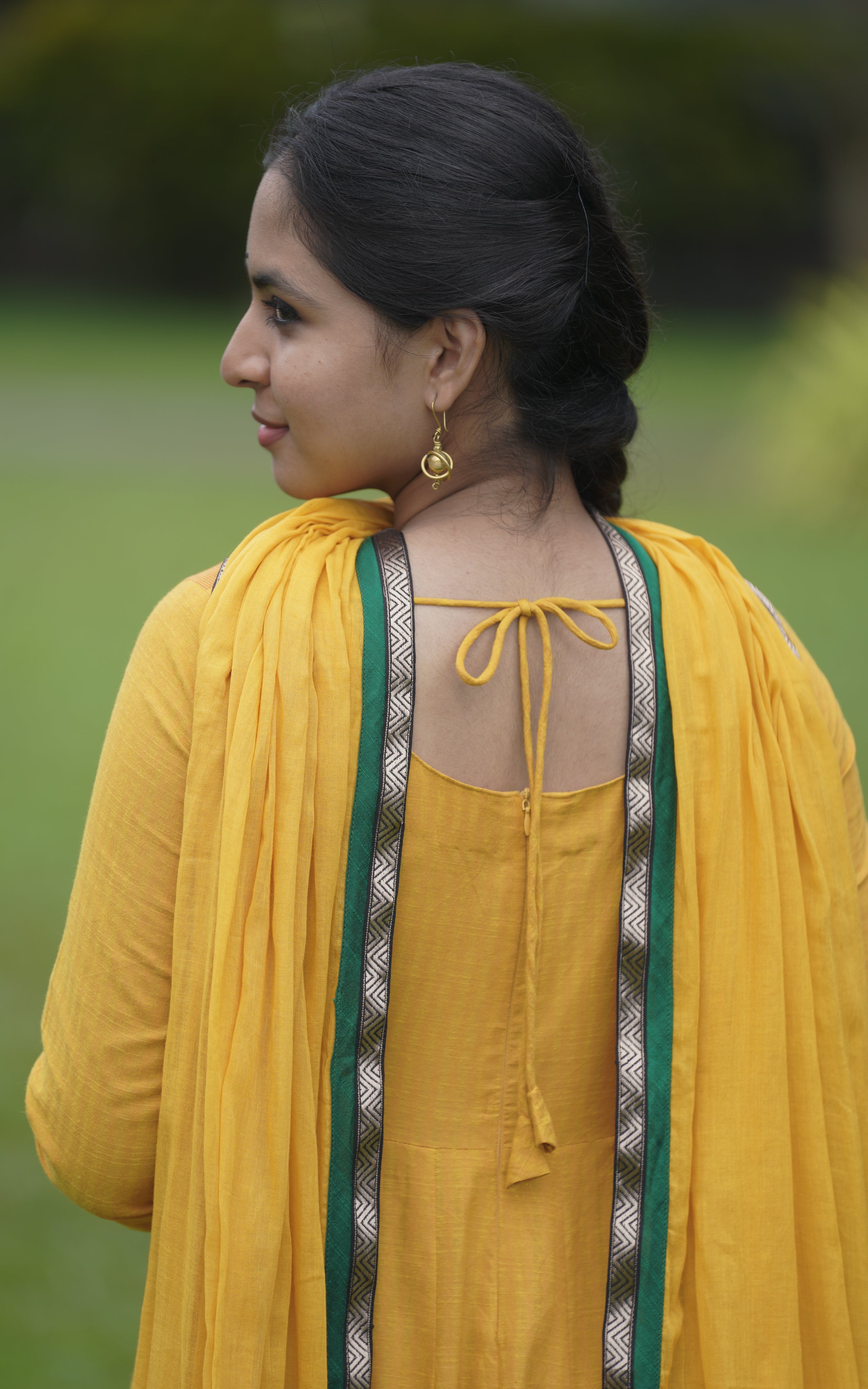 Traditional mustard flared gown South cotton fabric