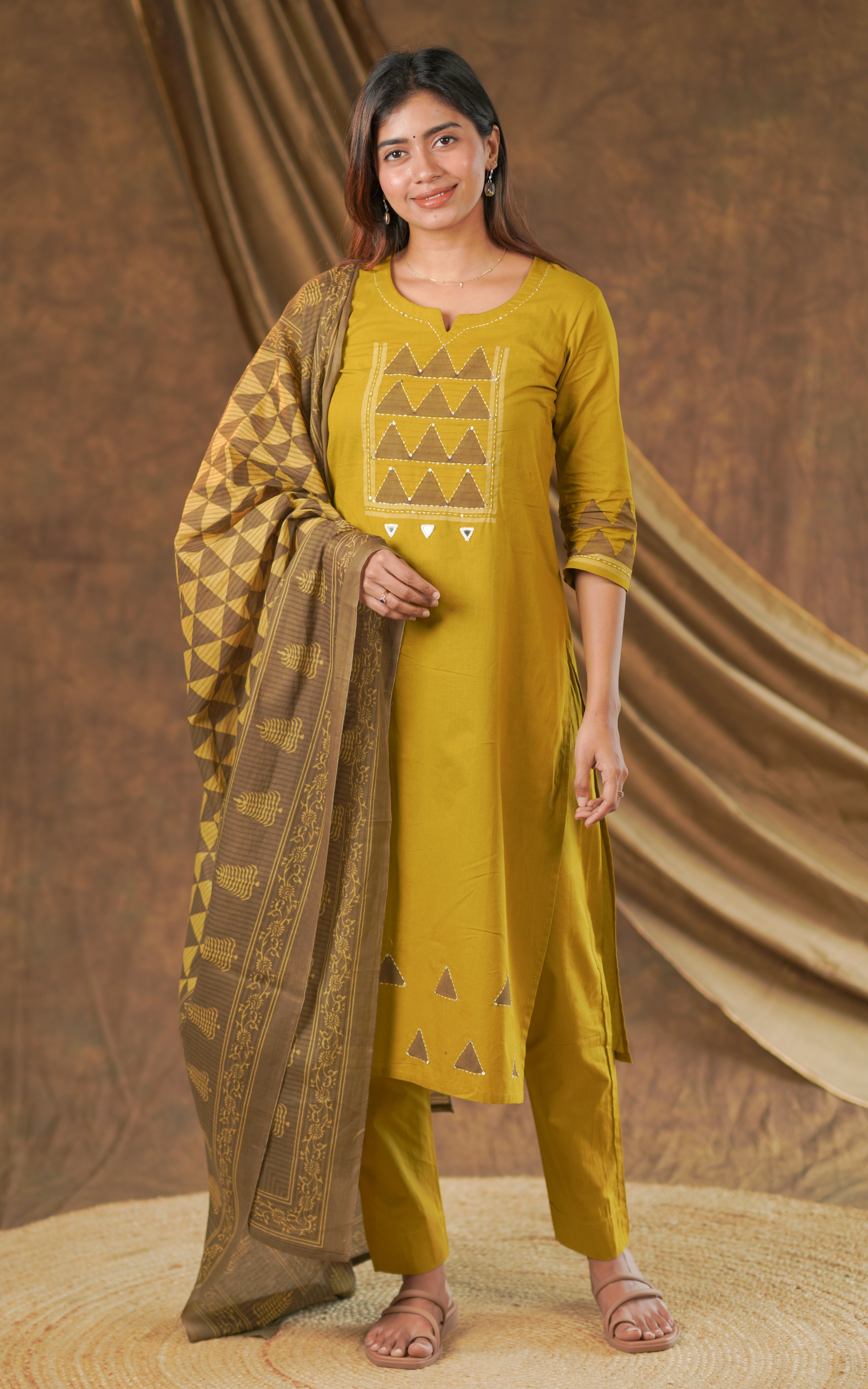 Handblock straight cut kurti with straight fit pant
