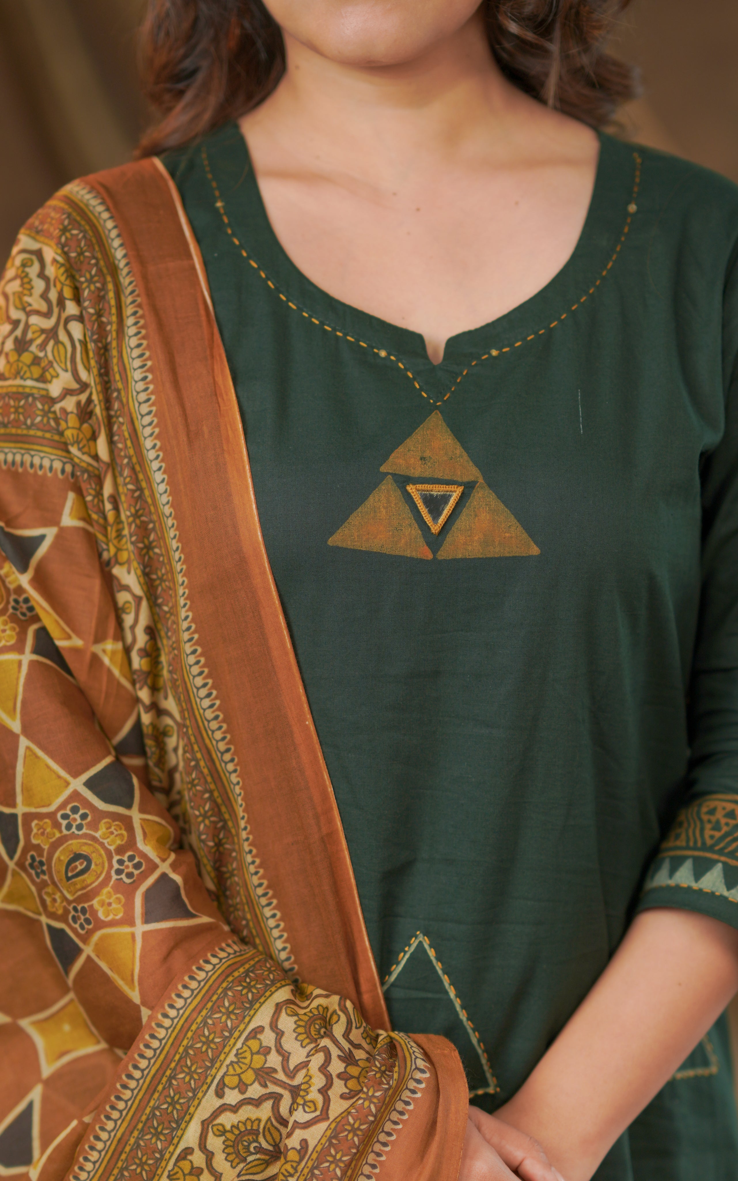 Handblock straight cut kurti sets