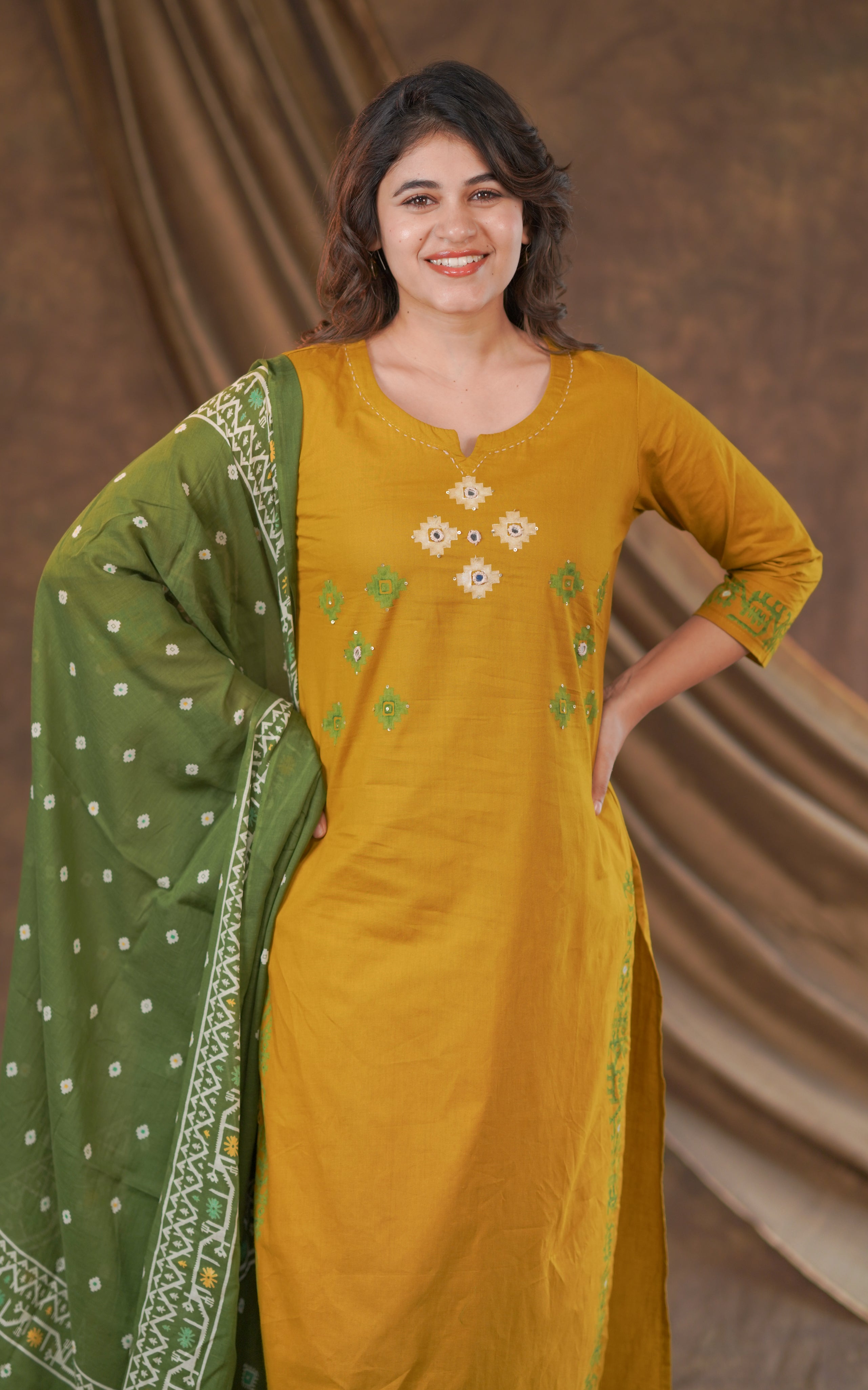 Handblock straight cut kurti sets