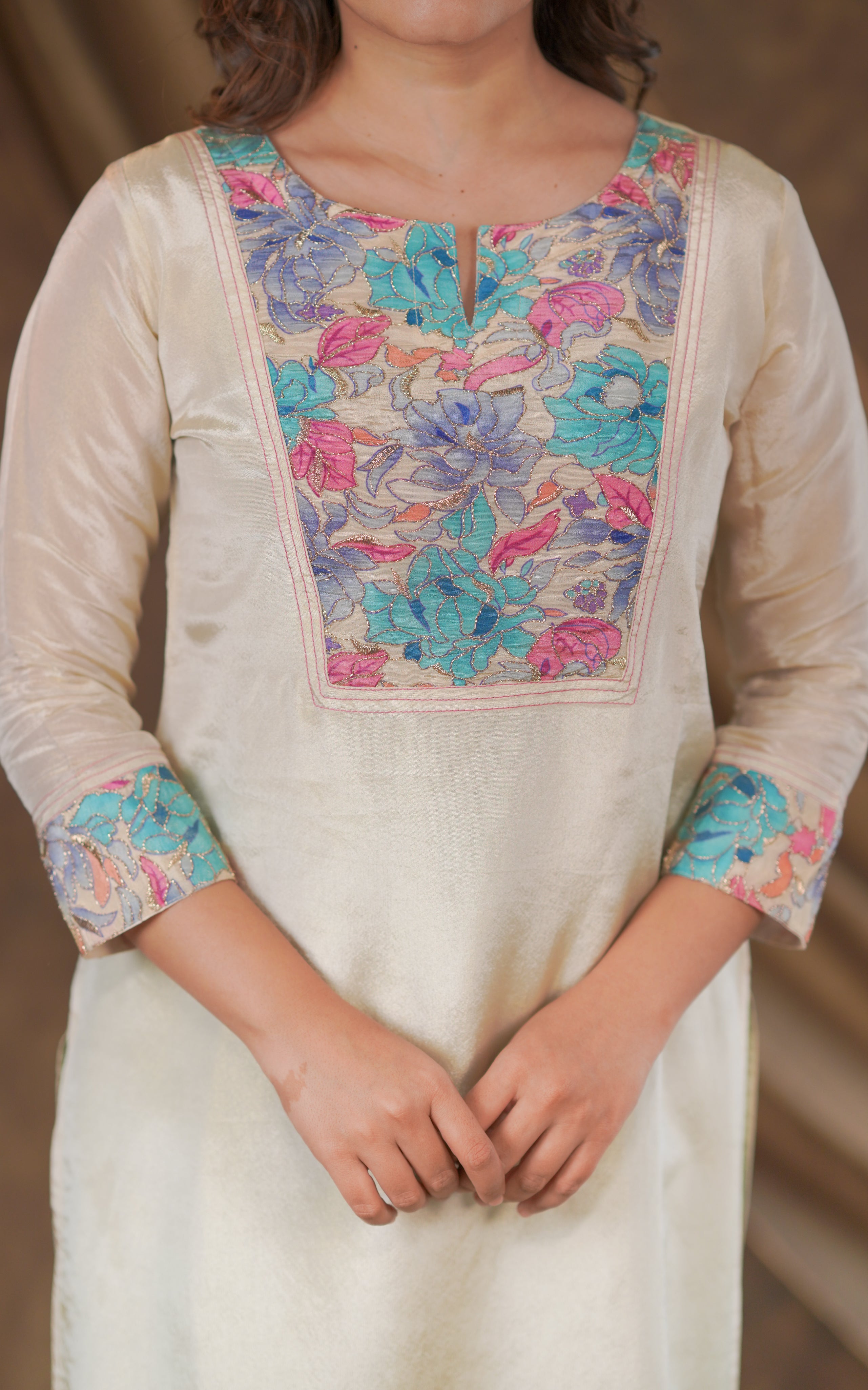 cream color straight cut kurti for women