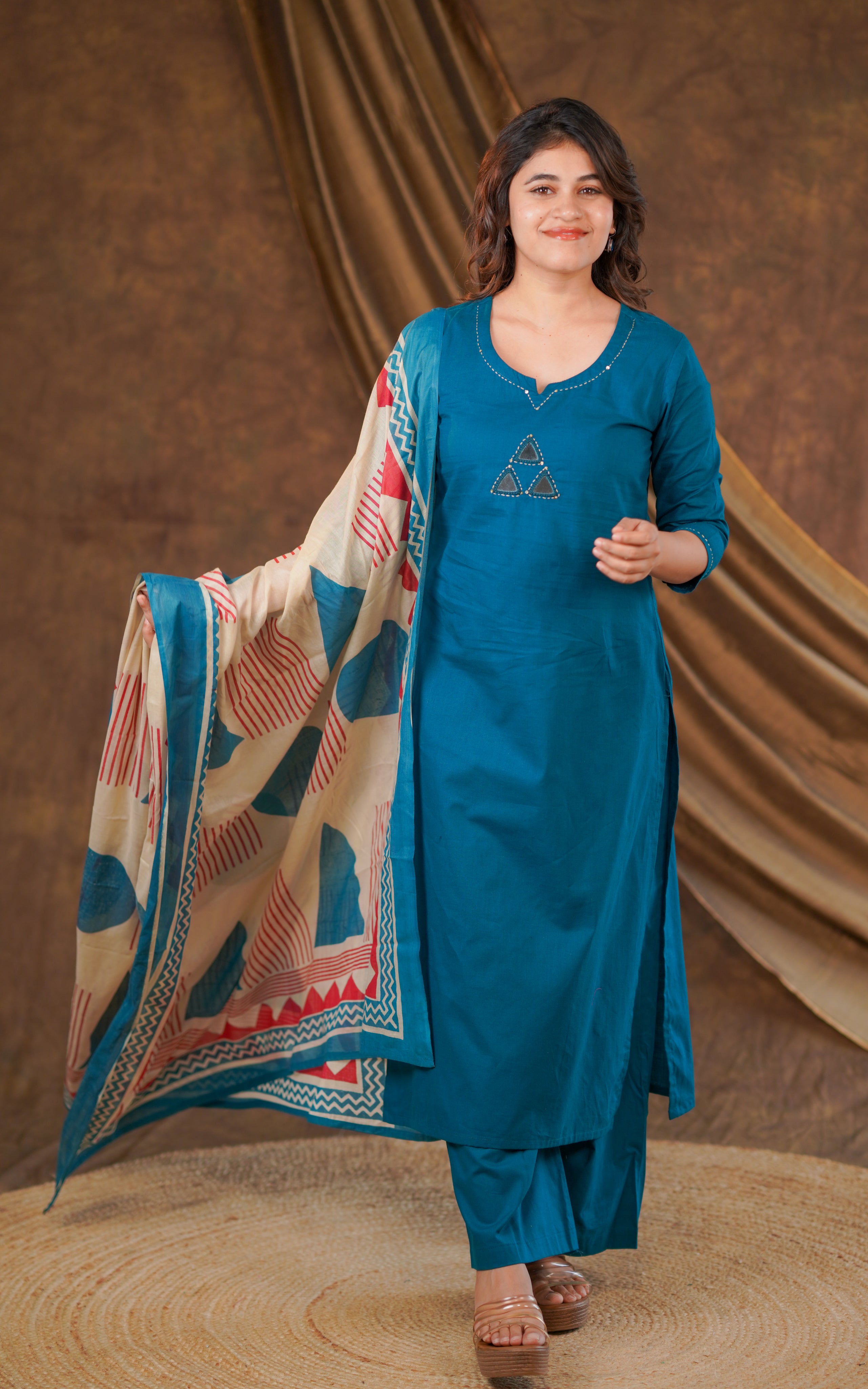 Handblock straight cut kurti sets