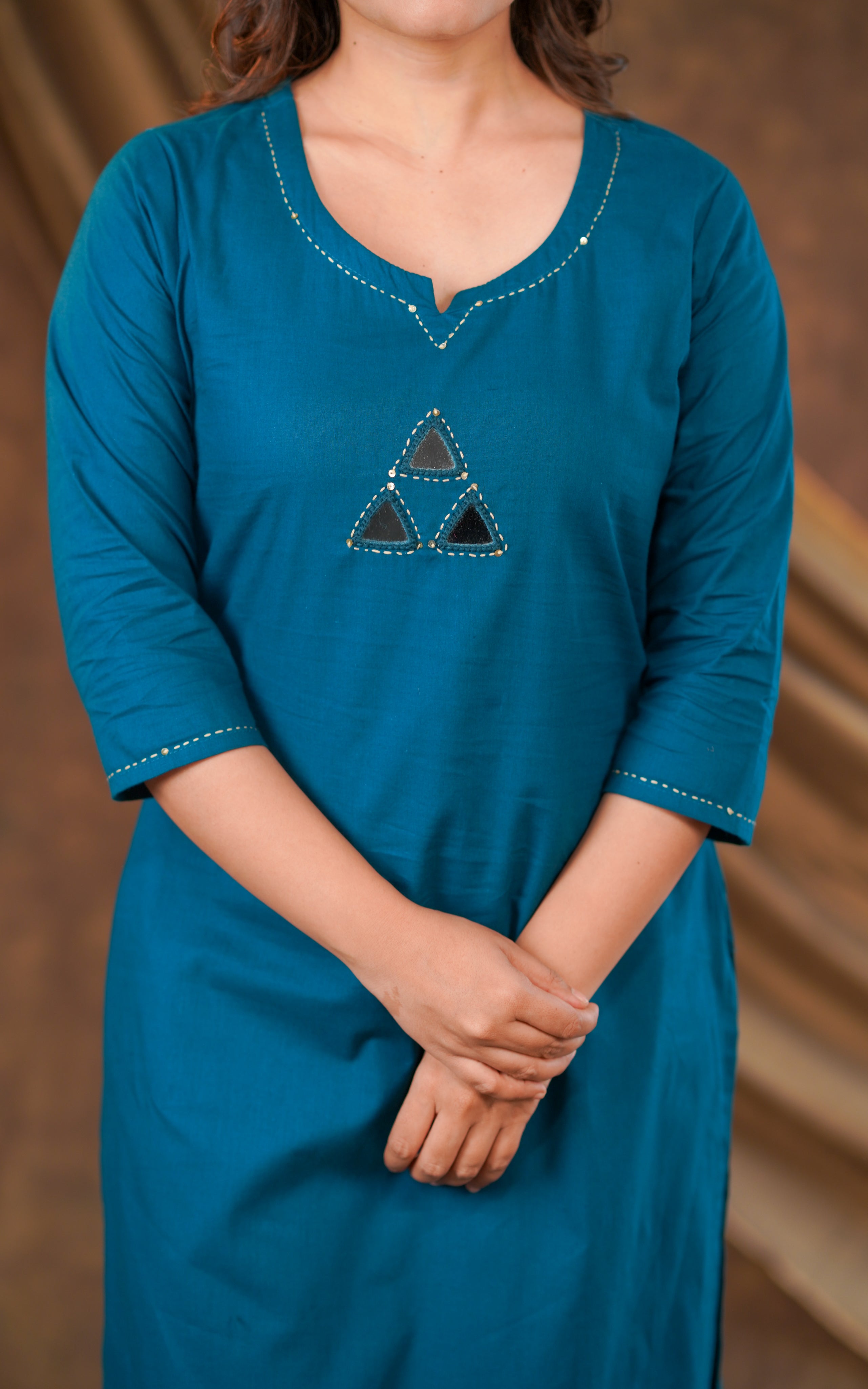 Mirror work straight cut kurti sets