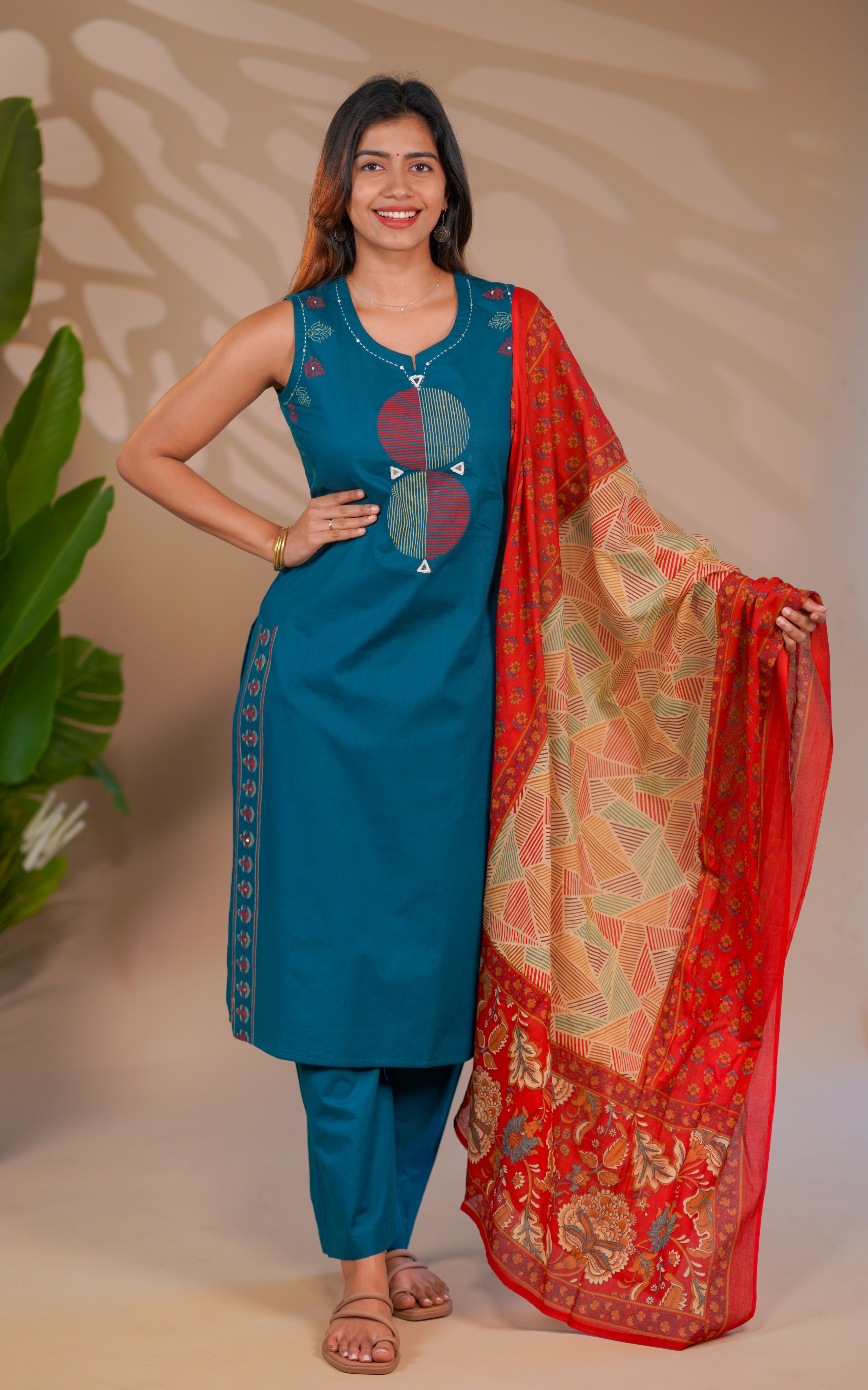 Handblock straight cut kurti sets
