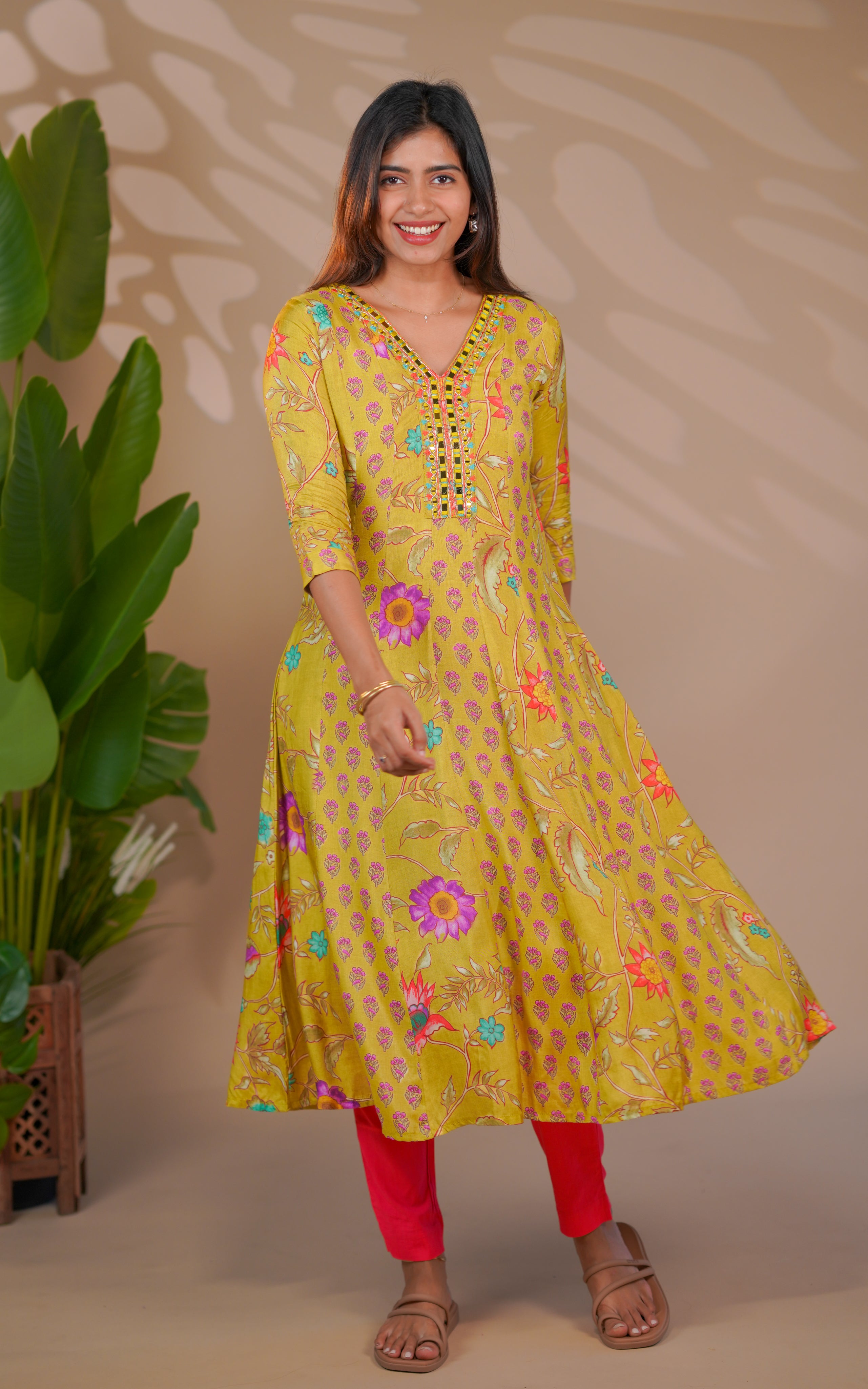 Instore – Lemon Green Madhuksara Kurti for Women – Soft Silk – Festive Ethnic Wear