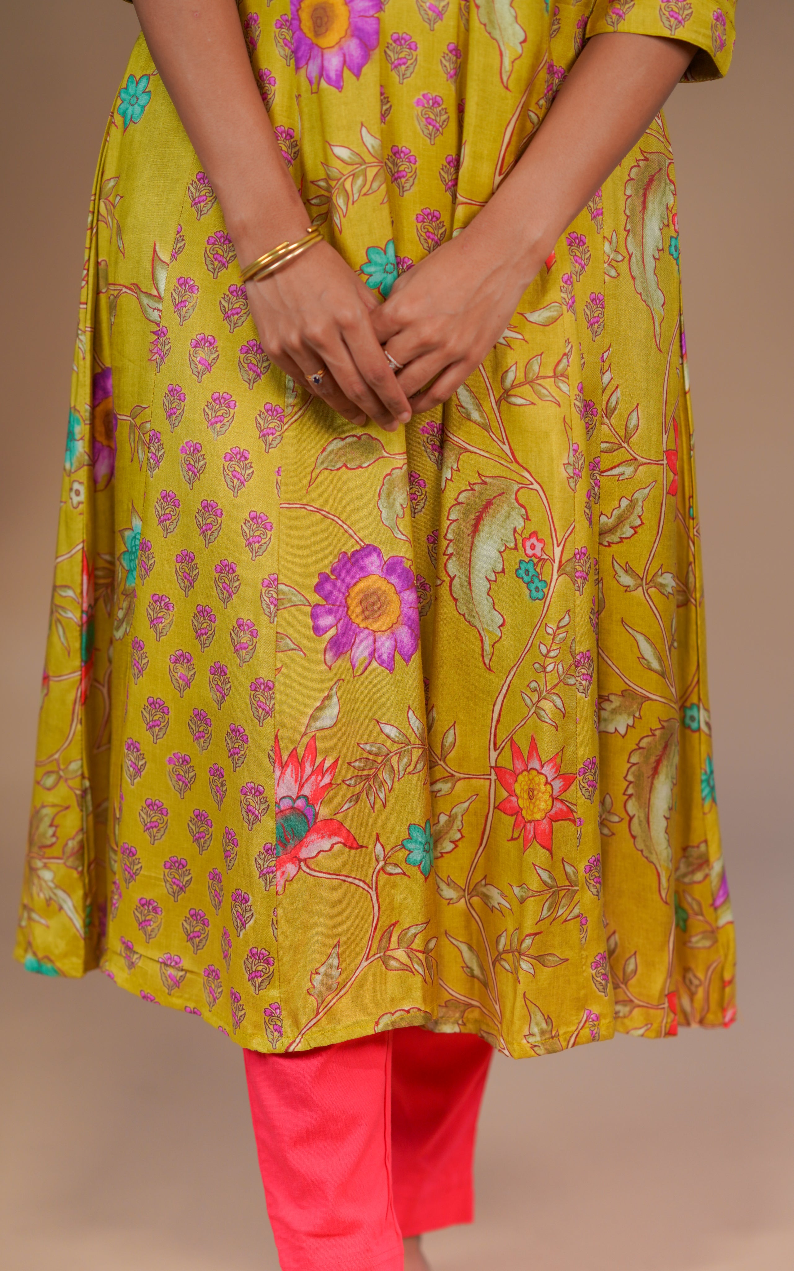 Instore – Lemon Green Madhuksara Kurti for Women – Soft Silk – Festive Ethnic Wear