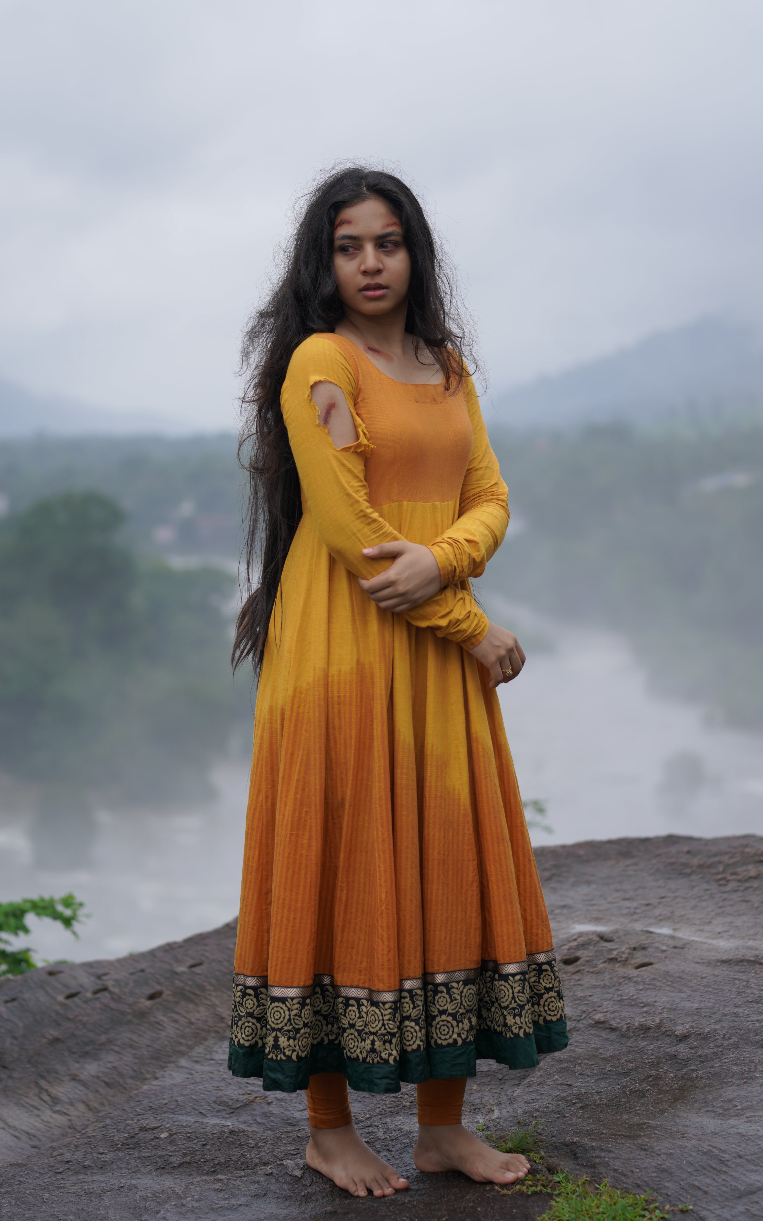 South Indian movie style yellow Anarkali