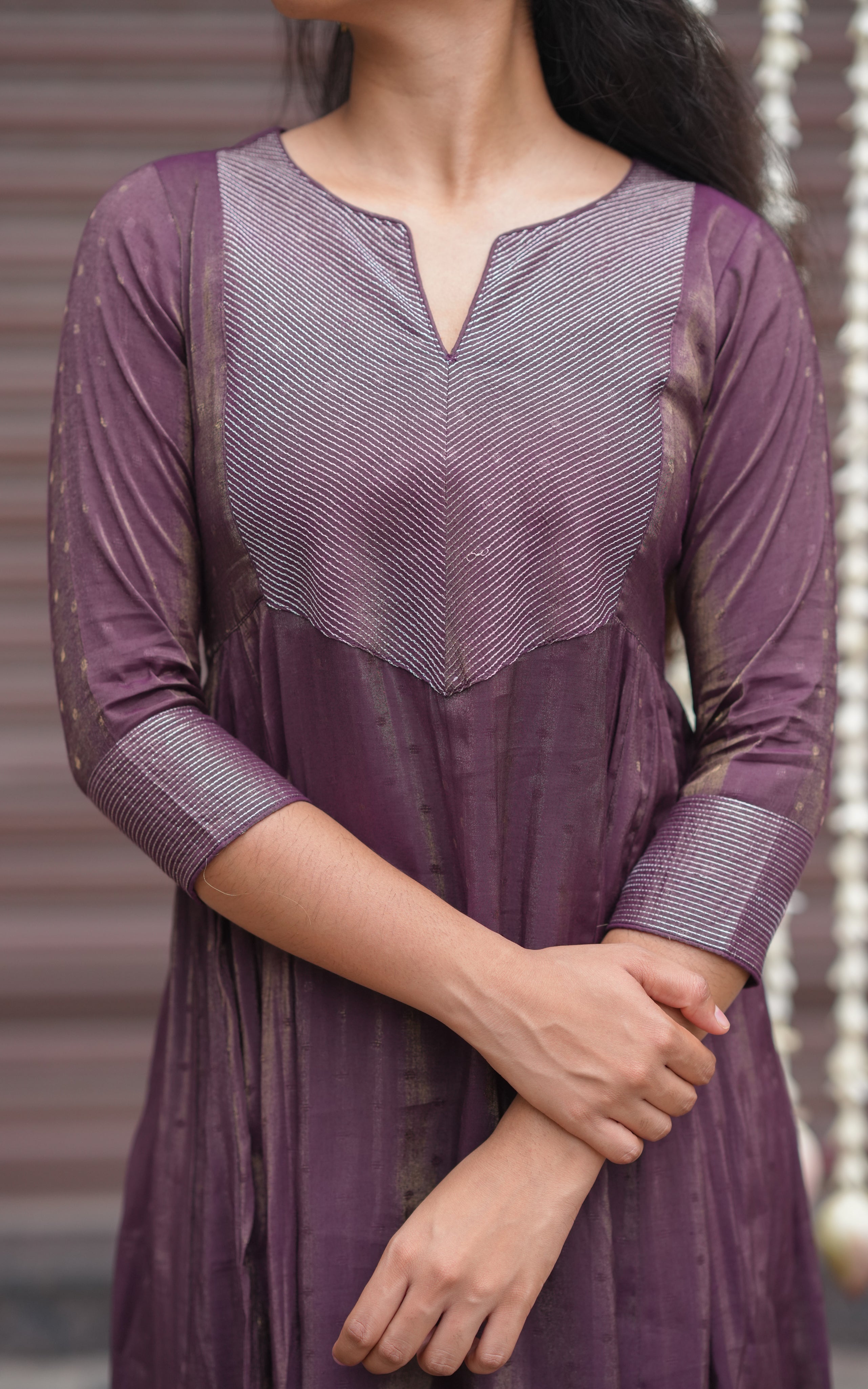 Instore - Plum Silk Cotton Full Flared Anarkali Kurti, Festive Ethnic Wear