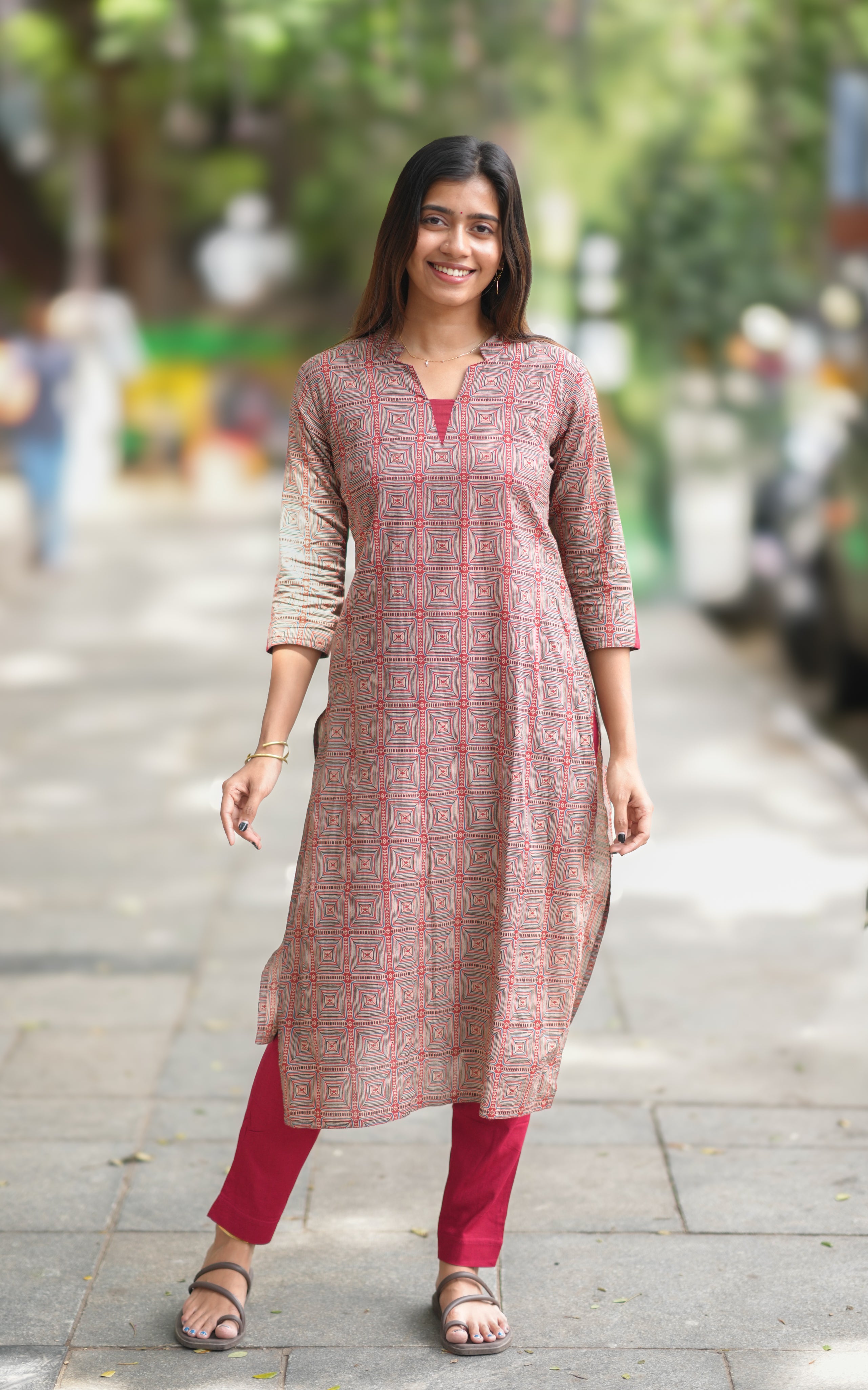 Printed straight cut kurti for women