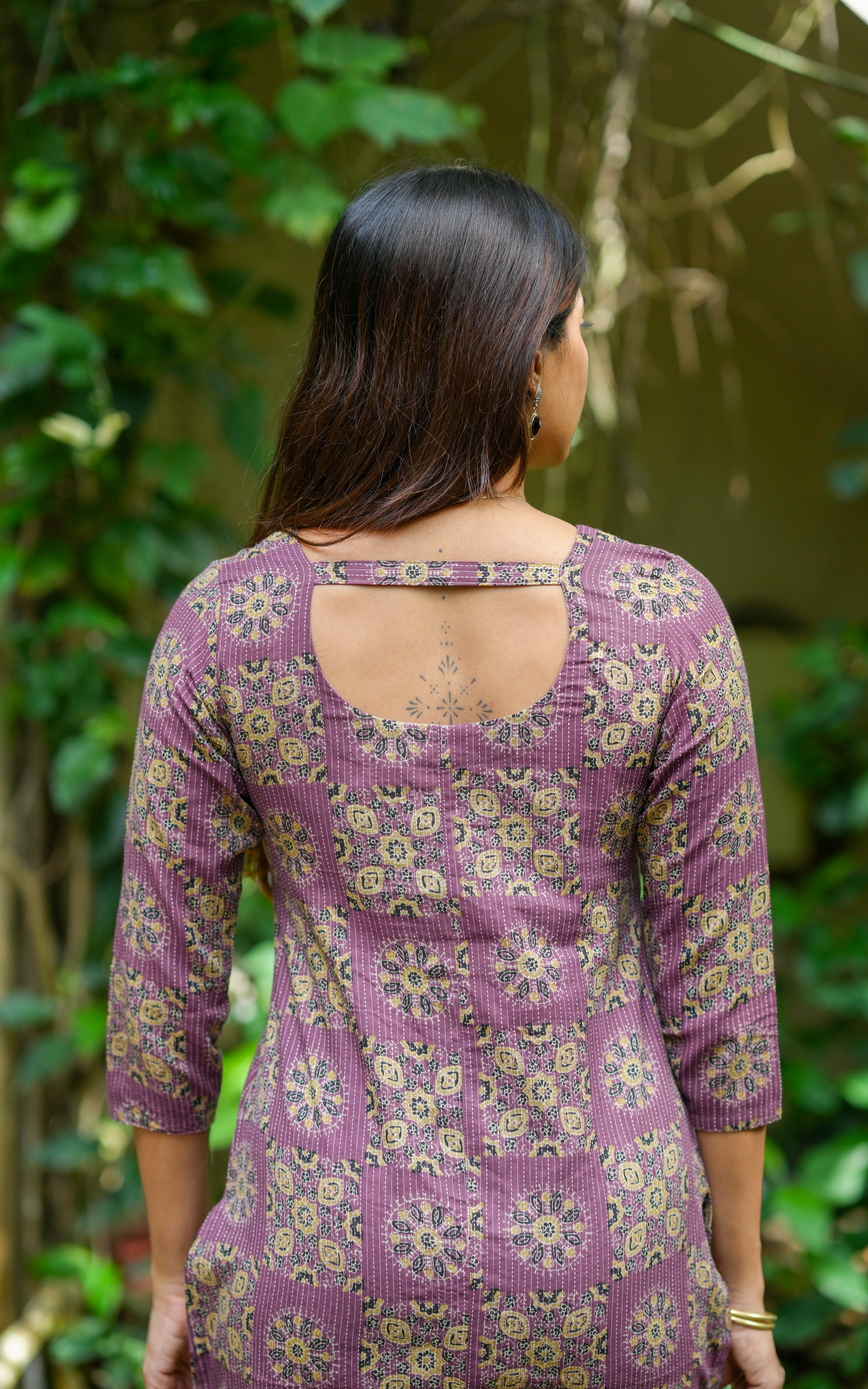 Instore – Varthini Plum Cotton Handblock Printed Straight Cut Kurti with Side Slit – Women's Ethnic Wear