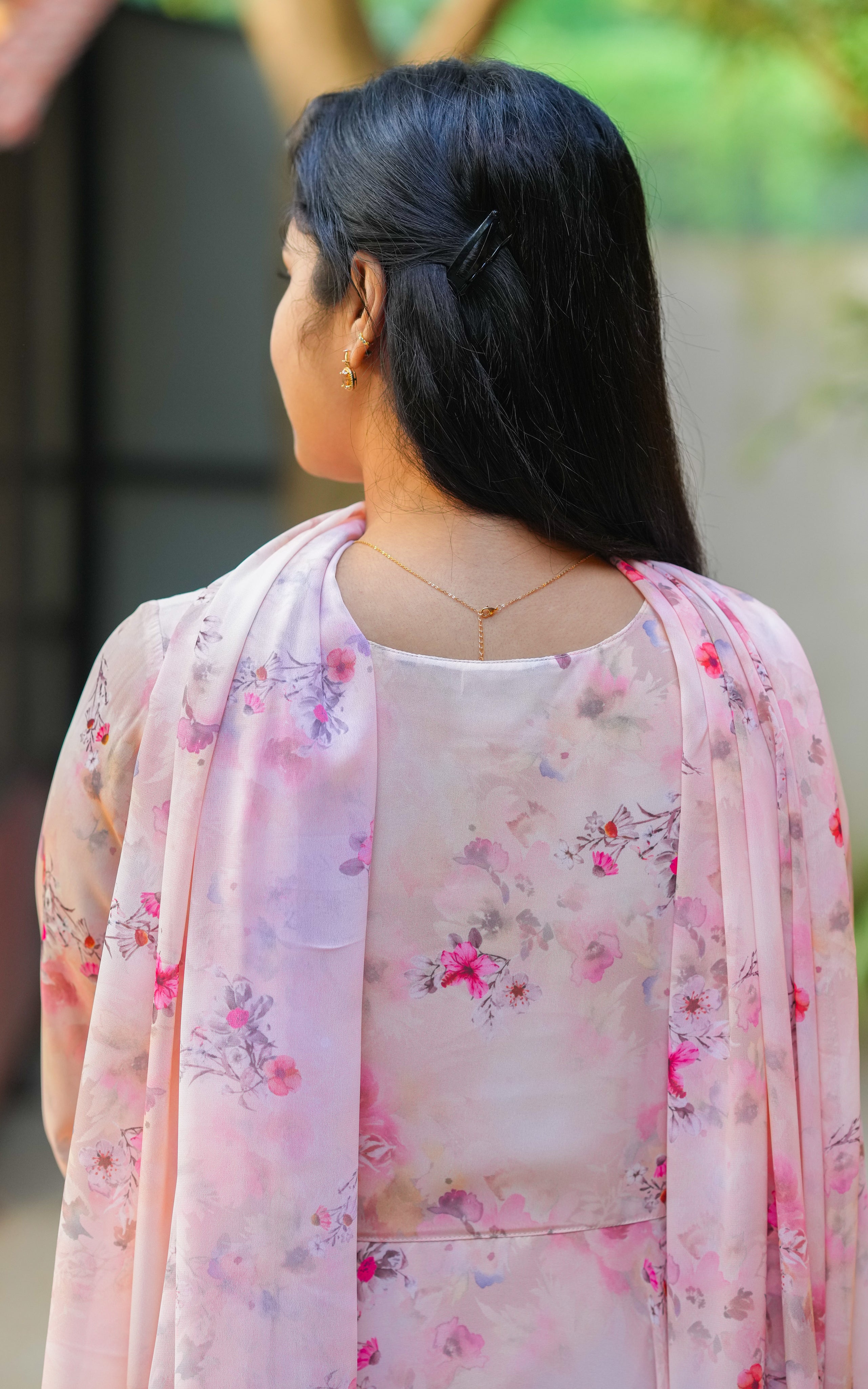 Instore - Peach Color Georgette Full Flared Anarkali Kurti with Dupatta and Butter Crepe Lining