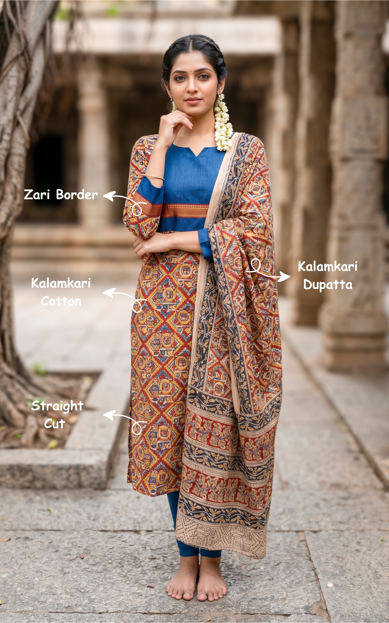 Soft fabric Kalamkari cotton kurti set for women