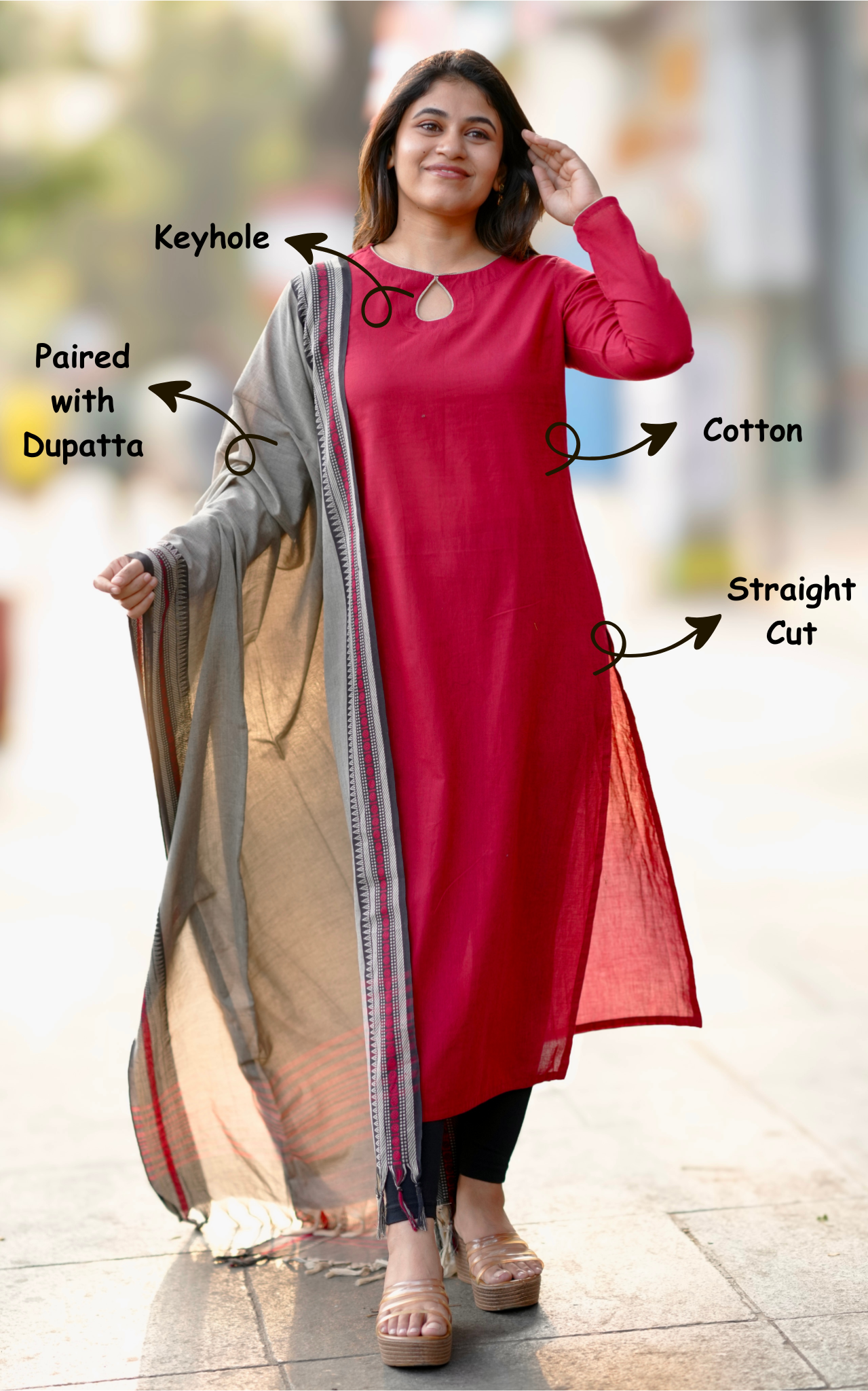 Instore – Maroon Nakshathra Kurti with Dupatta for Women – Cotton – Festive Ethnic Wear
