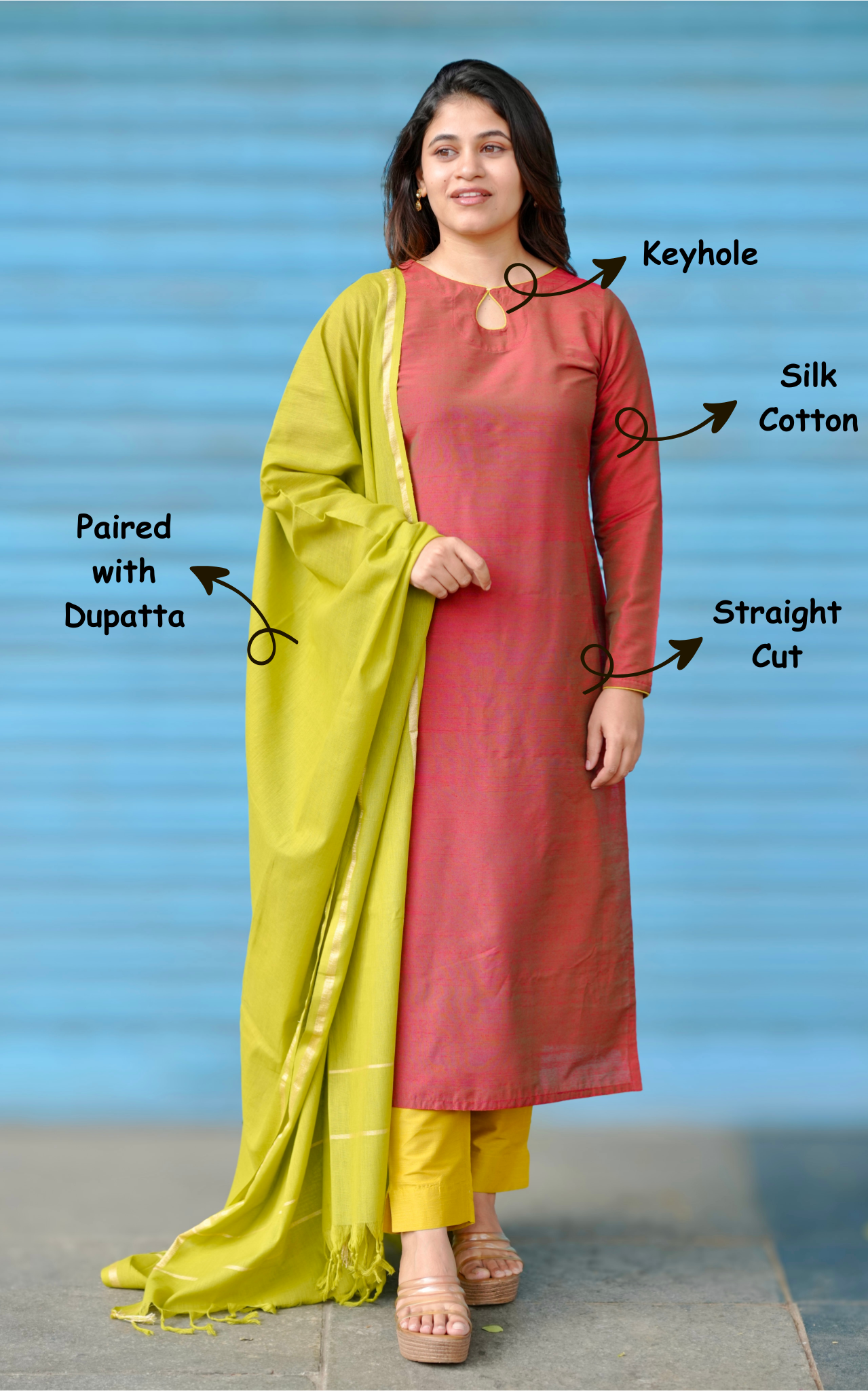 keyhole neckline kurti set
ethnic kurti set for women
simple kurti set daily wear
silk cotton straight kurti