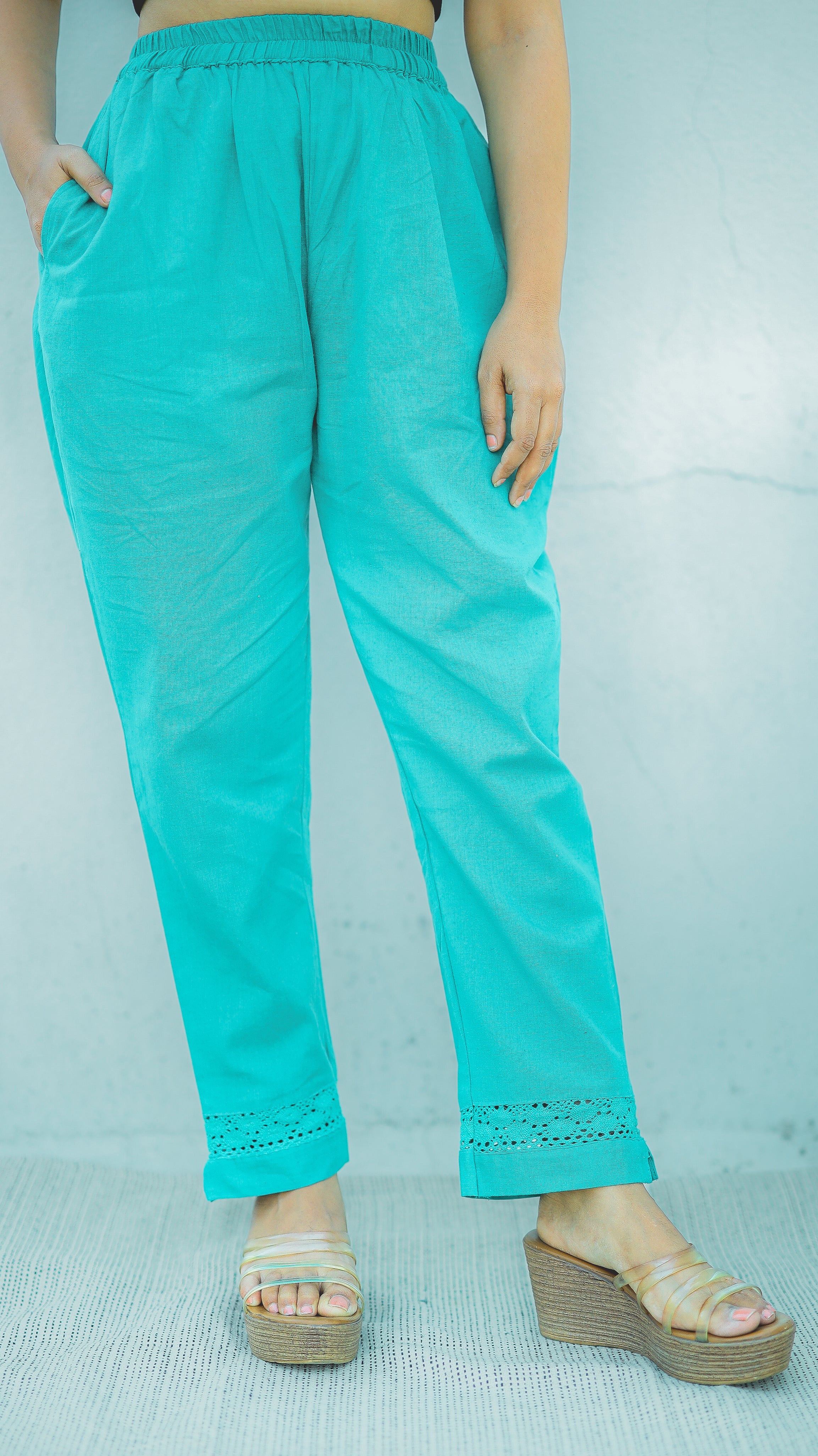 Instore – Turquoise Straight Fit Pant for Women – Pure Cotton Flex – Mix N Match – Ethnic Wear