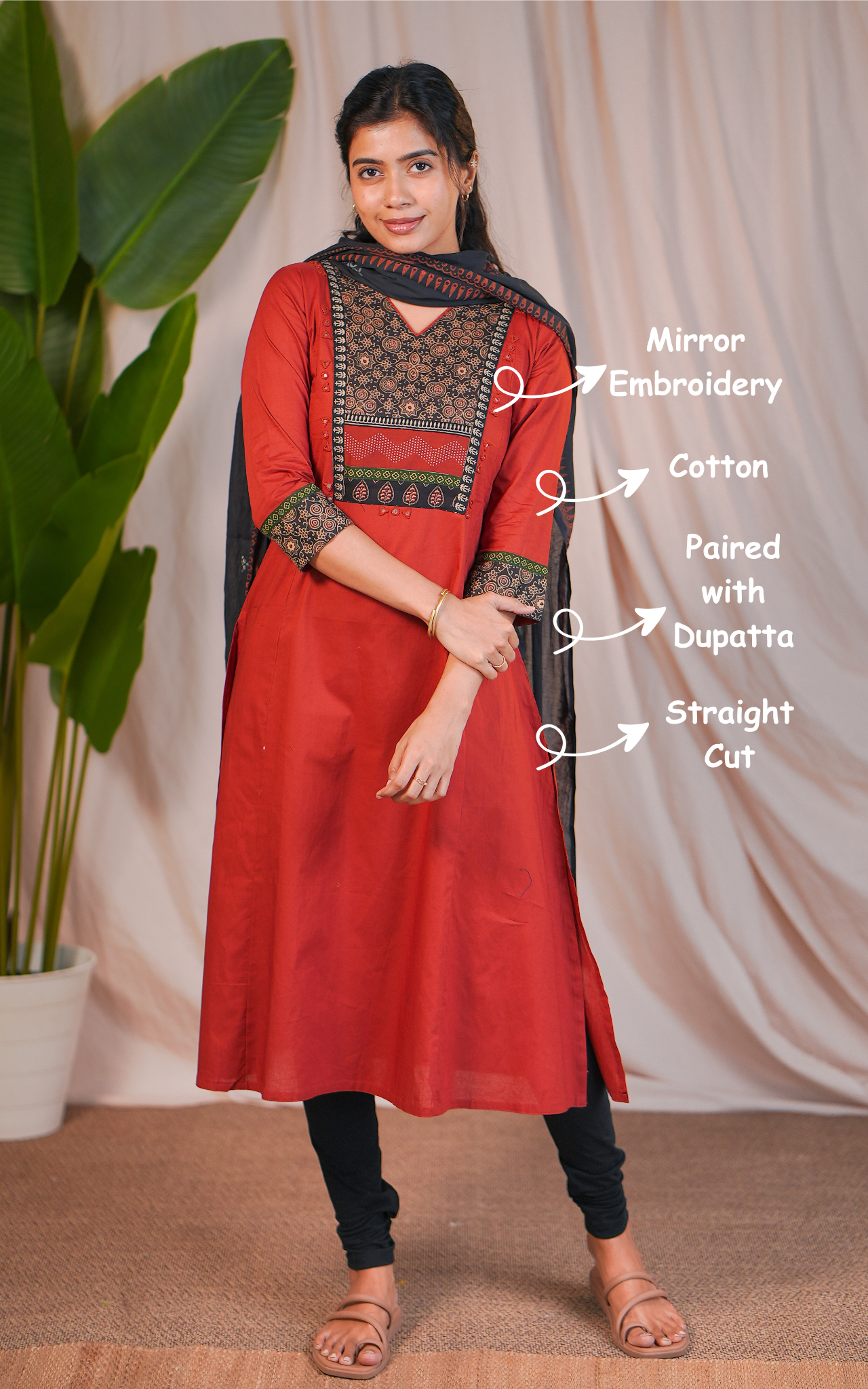 Red A-Line Cotton Kurti Set for Daily & Festive Wear
