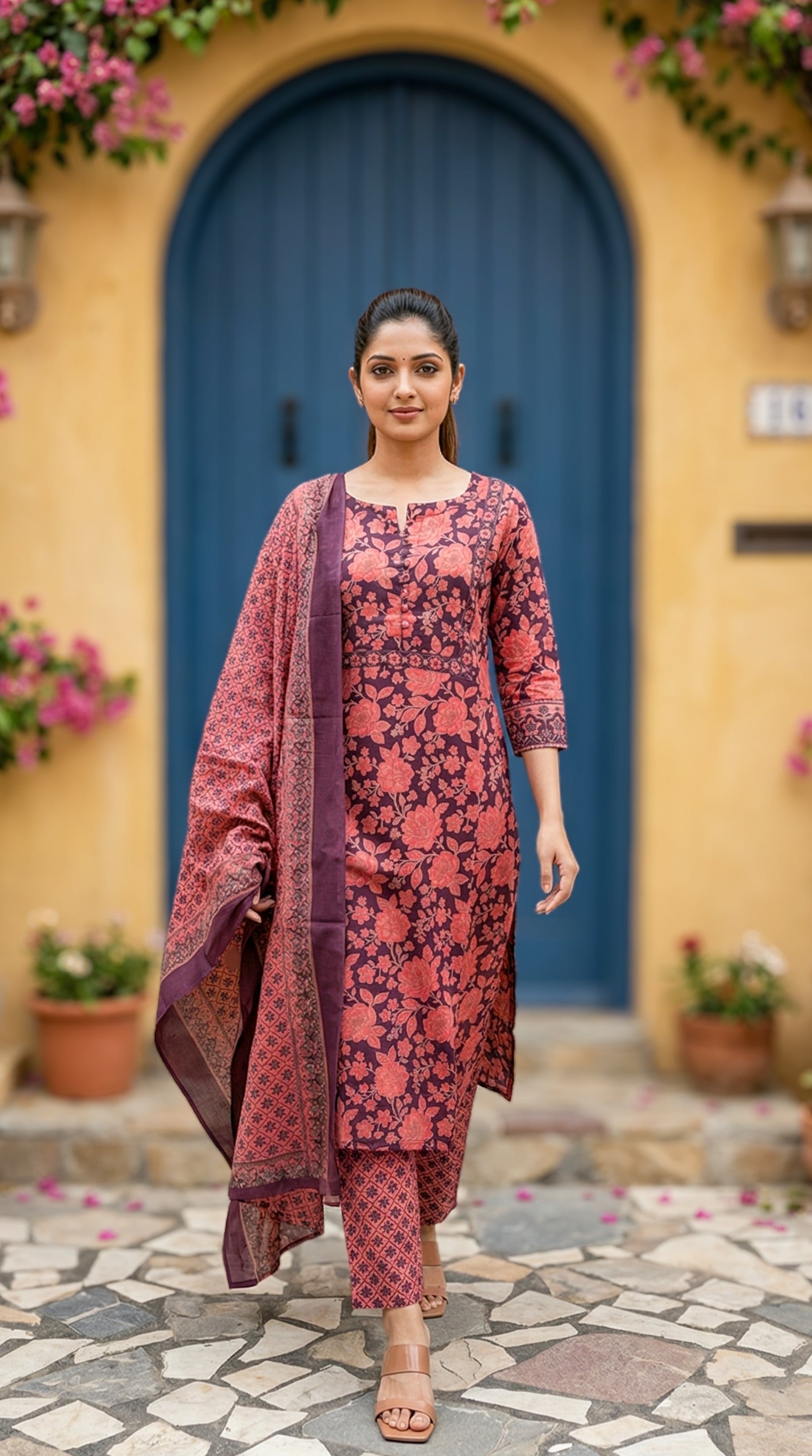 Daily wear breathable printed cotton kurti set