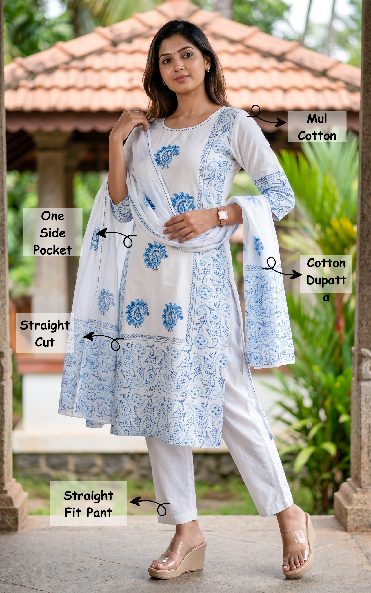 Venmalar (Kurti+Pant+Dupatta)
