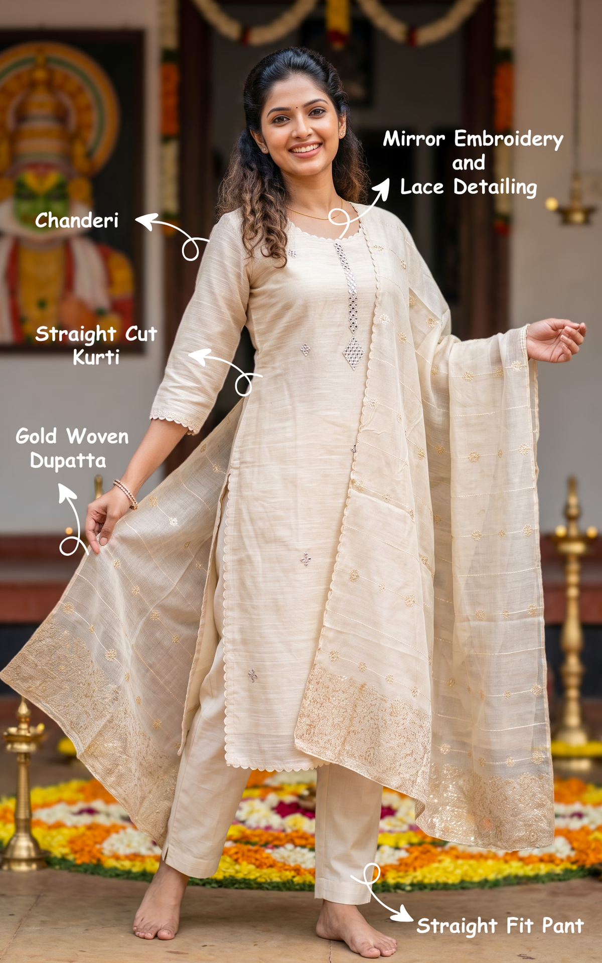 Instore – Vaibhavam Kurti Pant Dupatta Set for Women – Cotton – Festive Wear – Ethnic Wear