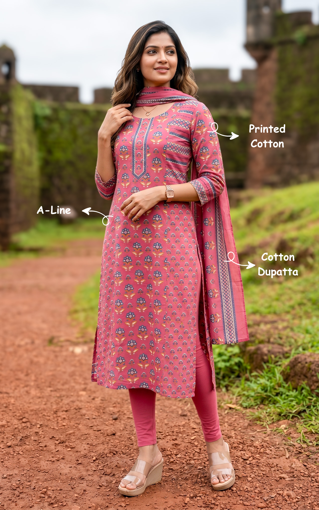 Niharika Peach (Kurti+Dupatta)