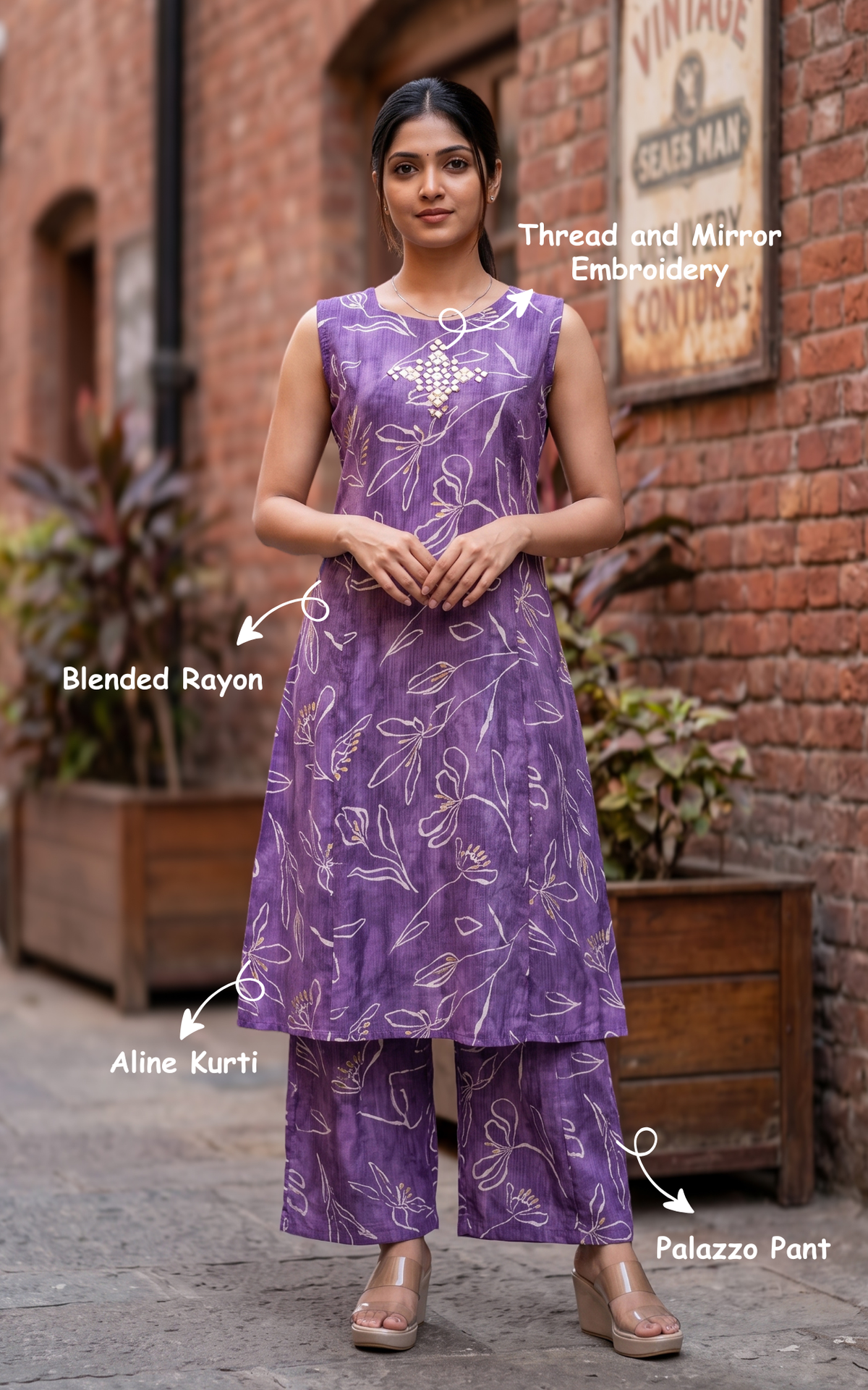 Lavender Blended Rayon Designer Aline Kurti Set for Women