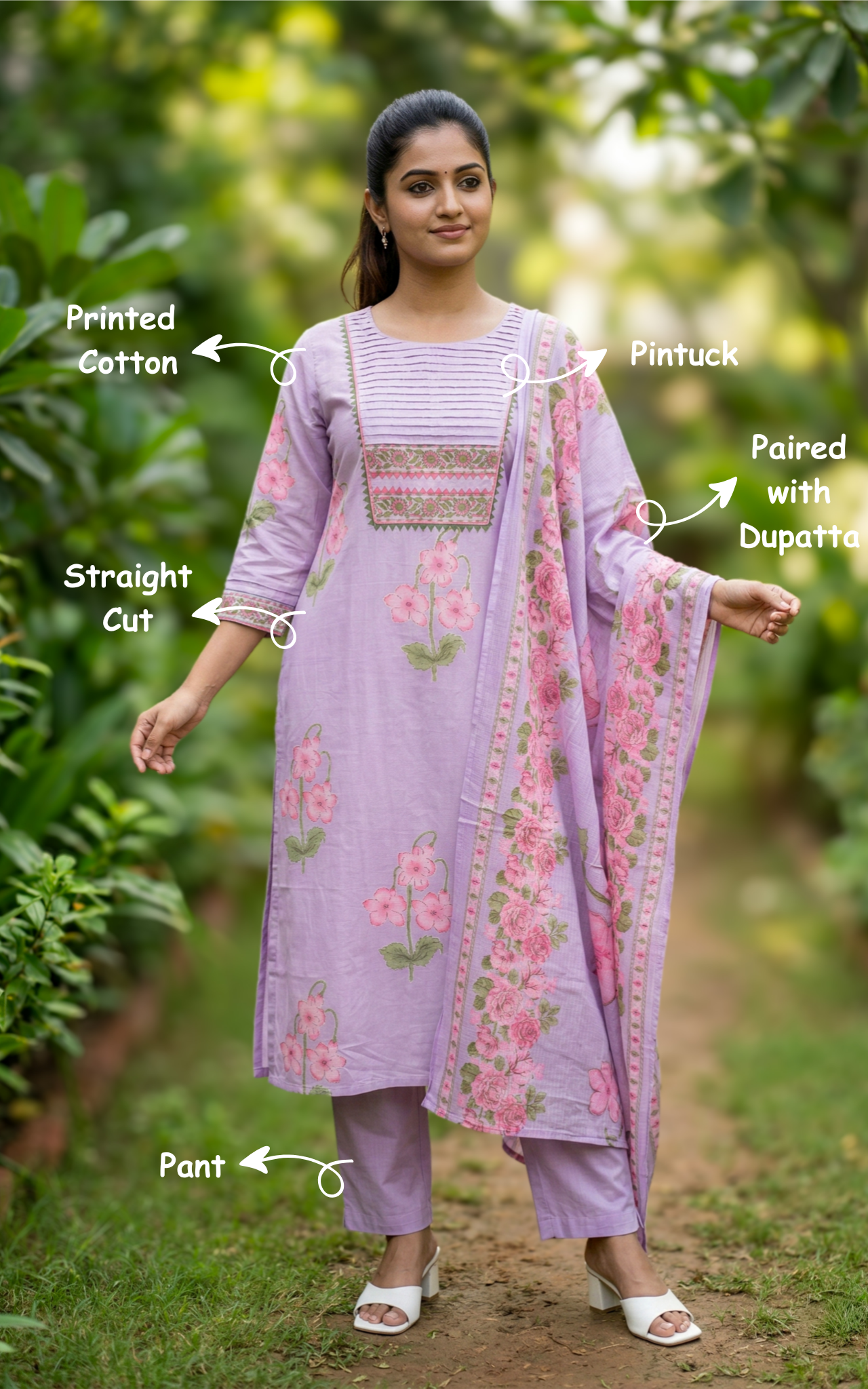 designer printed cotton kurti set
festive cotton kurti with pintuck detailing
traditional cotton kurti with matching dupatta