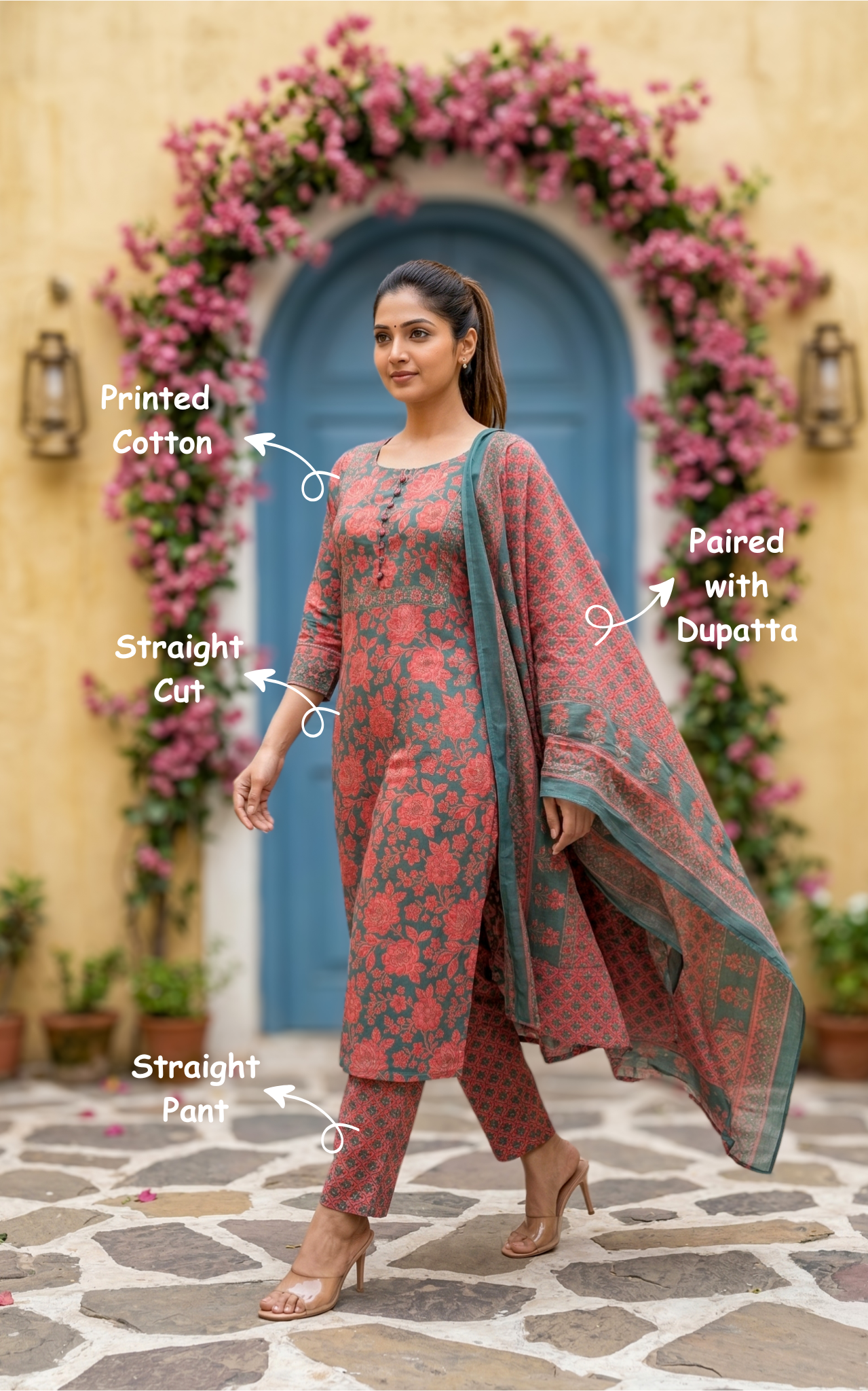 Reshma Greenish Blue (Kurti+Pant+Dupatta)