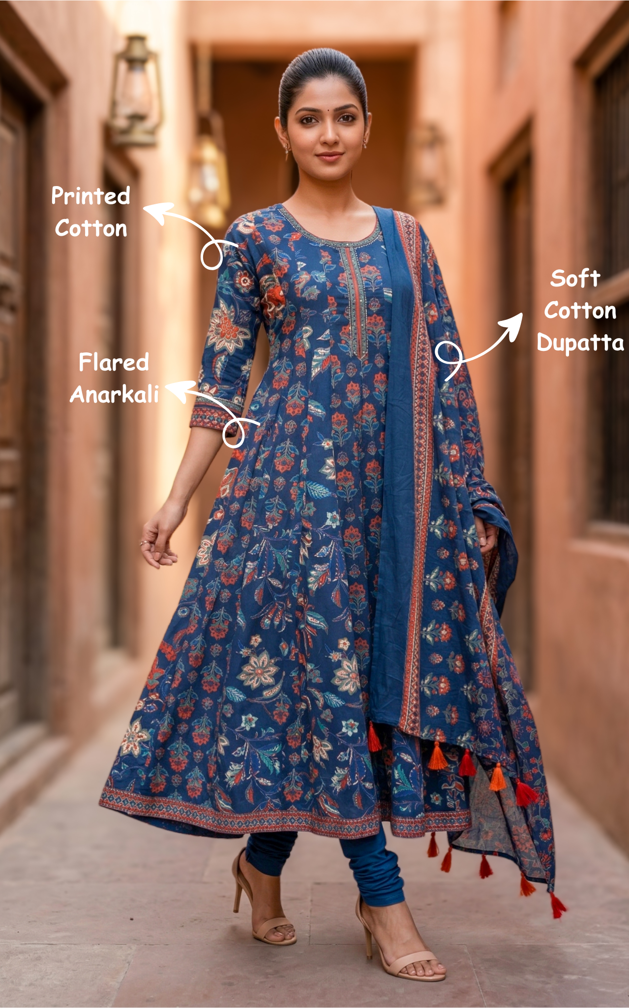 Fazia Navy Blue (Kurti+Dupatta)