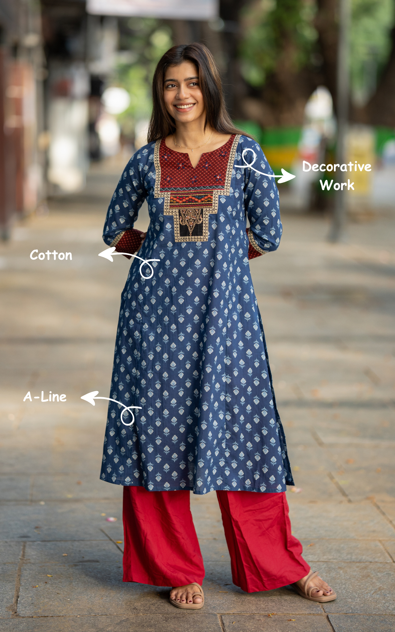 Blue Cotton Elegant Kurti for Women