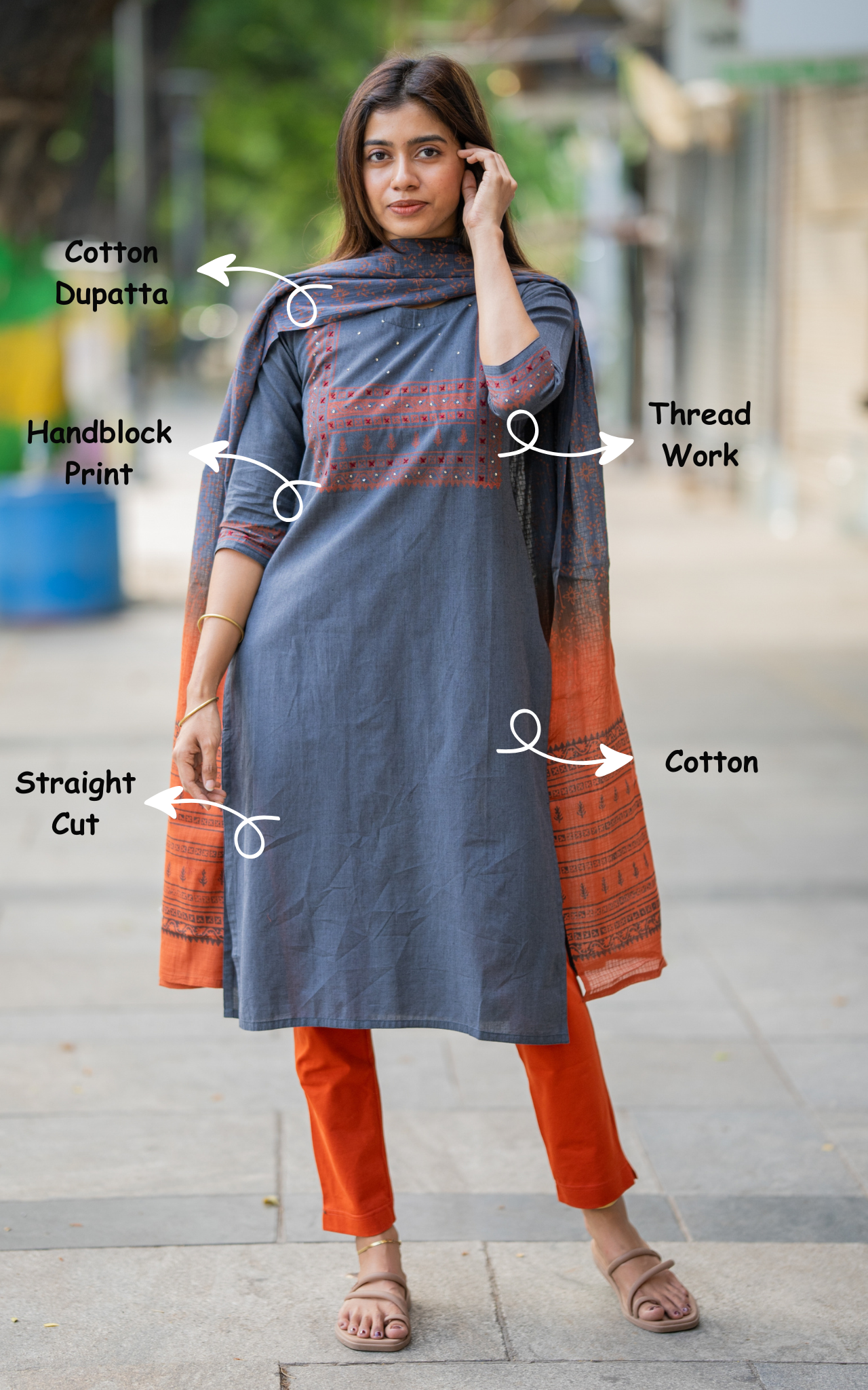 Grey Cotton Summer Collection Kurti Dupatta for Women