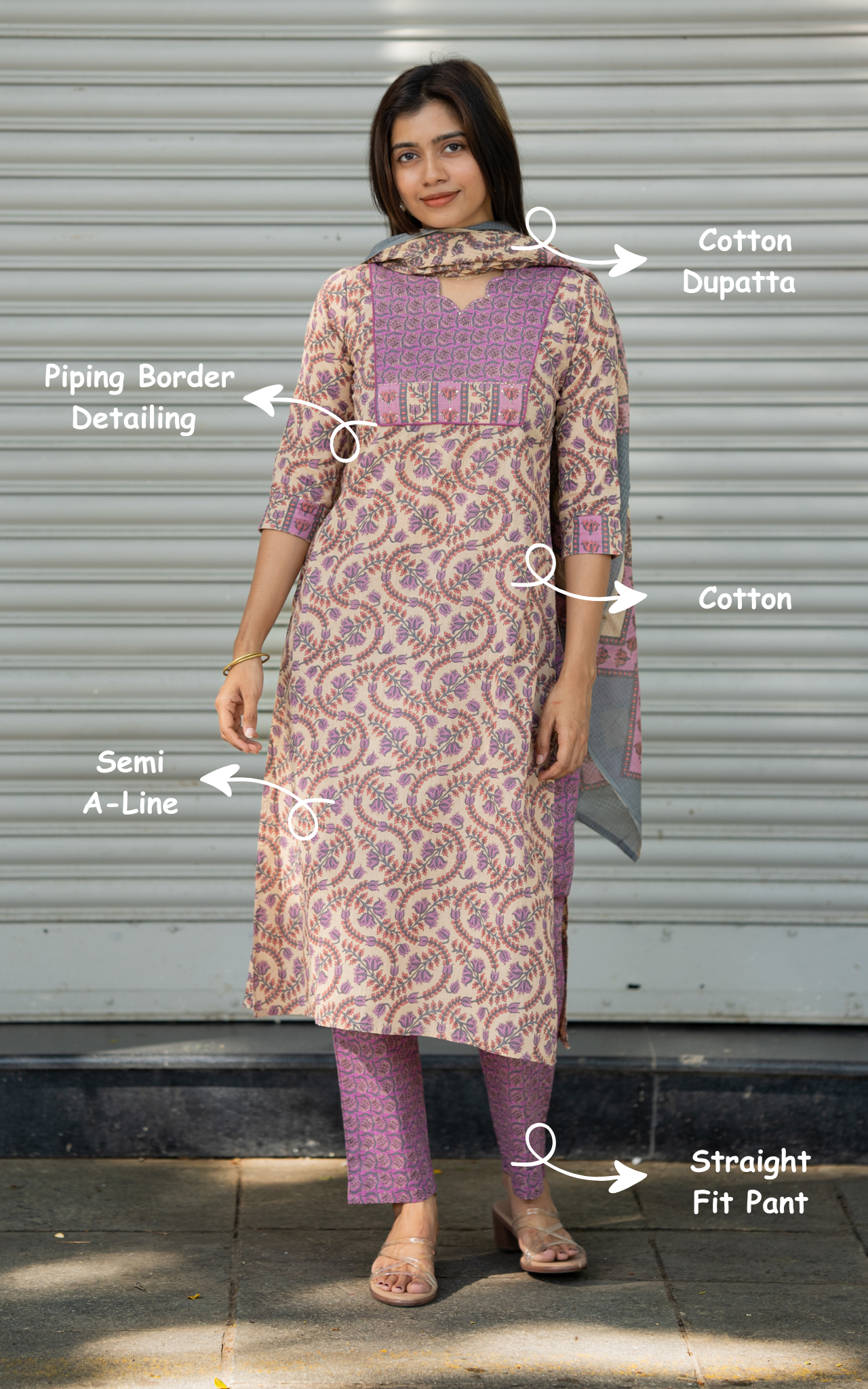 Instore – Jenisha C Kurti Pant Dupatta Set for Women – Georgette – Printed – Ethnic Wear
