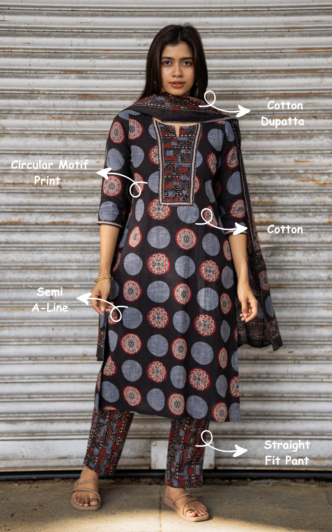 Instore – Desika C Kurti Pant Dupatta Set for Women – Georgette – Printed – Ethnic Wear