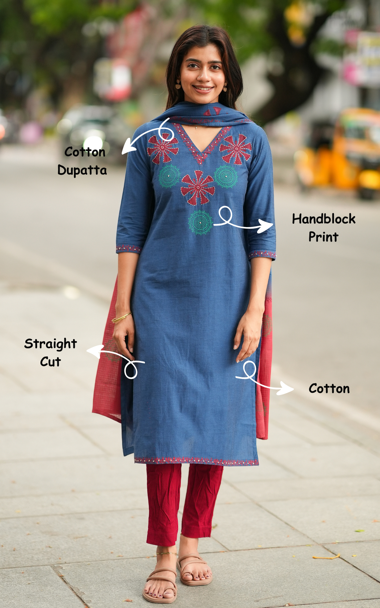 Handblock print cotton kurti for women
