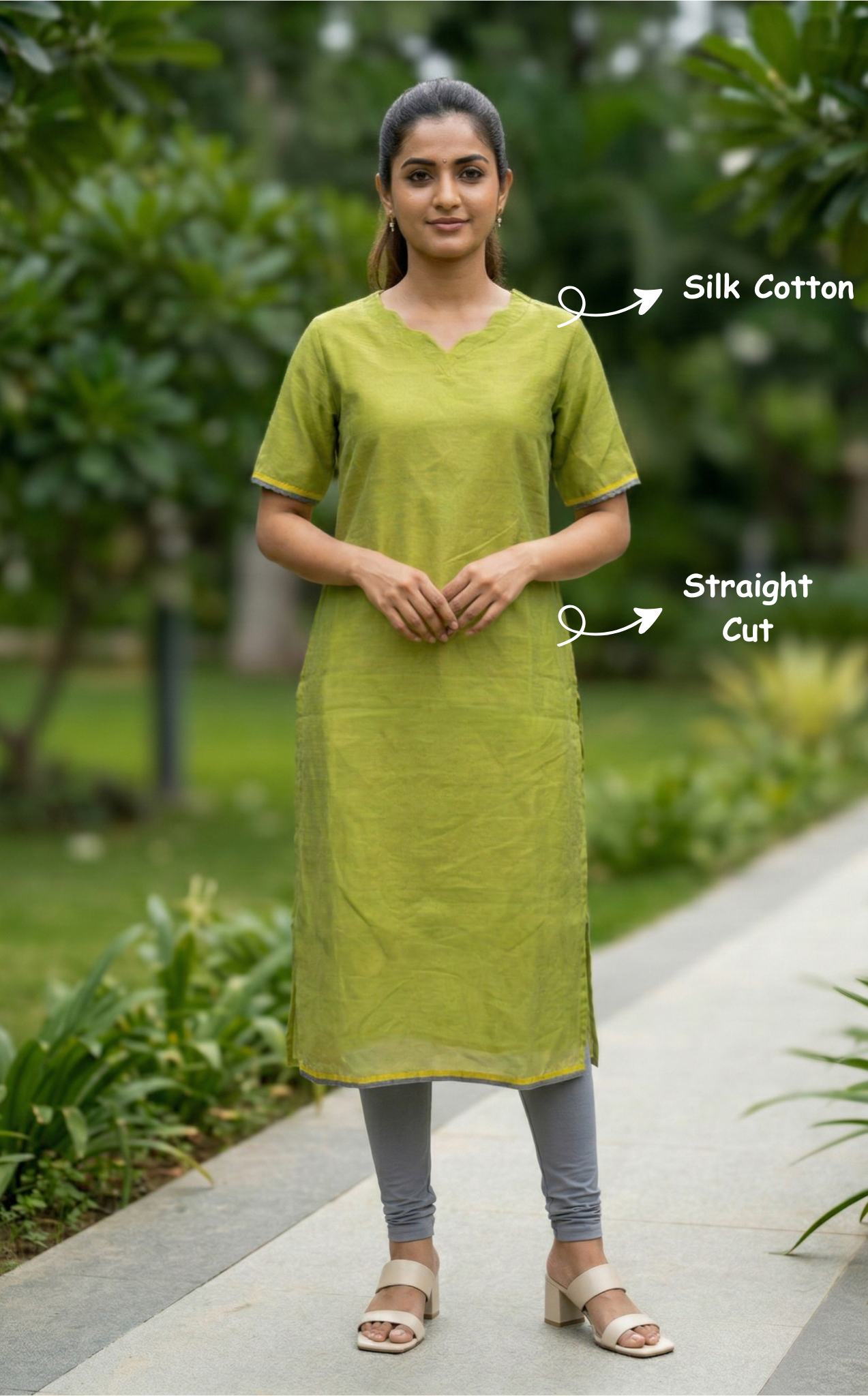 Stylish Green Silk Cotton Kurti with Side Slit