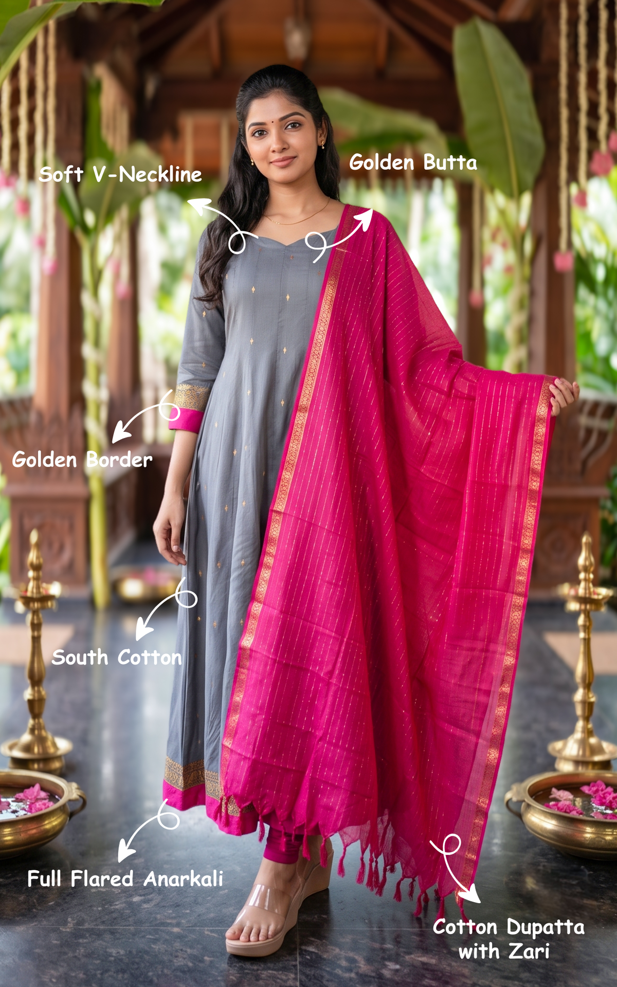 Kundhavai Grey (Kurti+Dupatta)