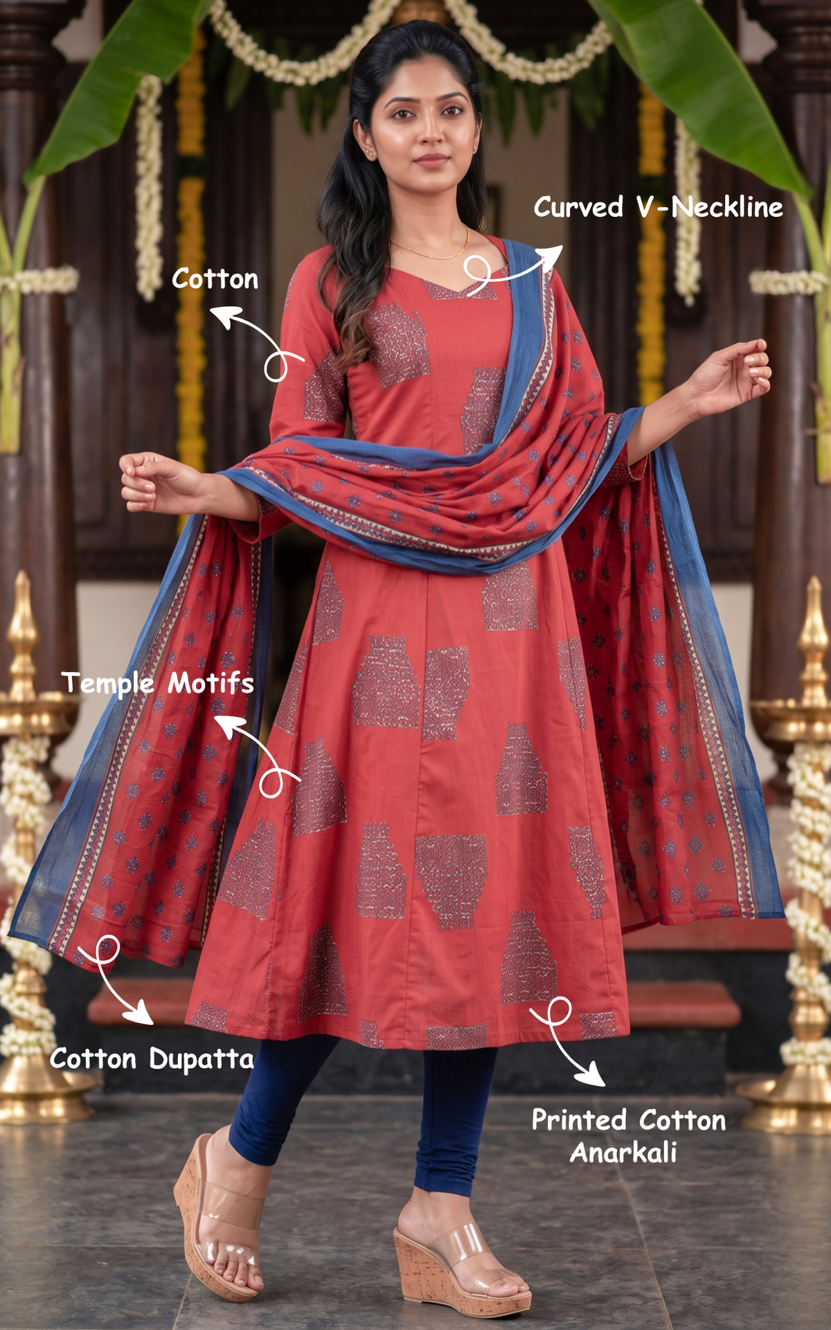 Yoshika Brick Red (Kurti+Dupatta)