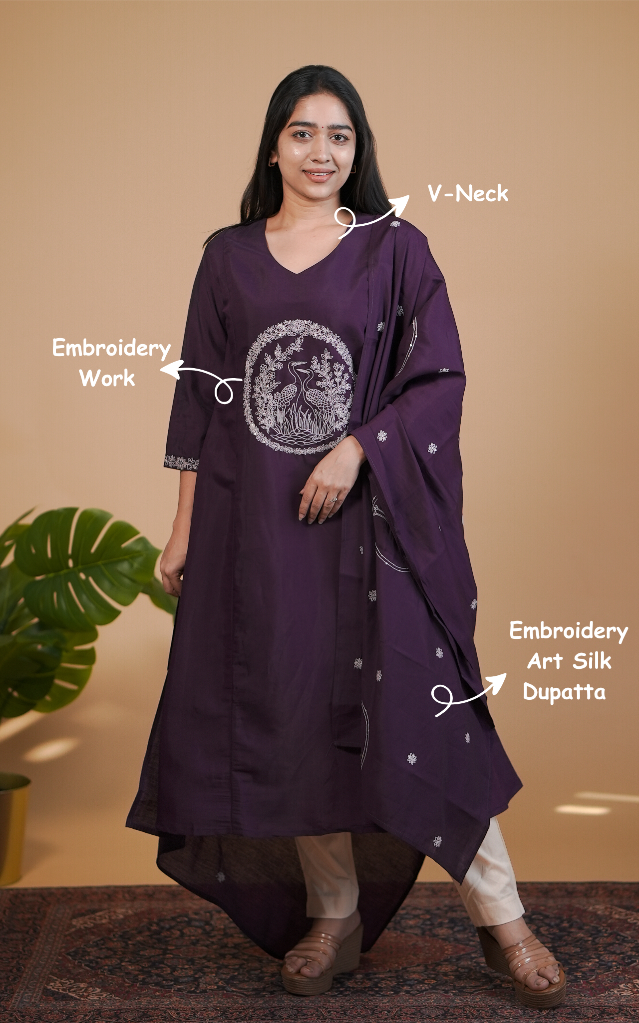 Instore – Purple Hansika Kurti with Dupatta for Women – Art Silk – Festive Ethnic Wear