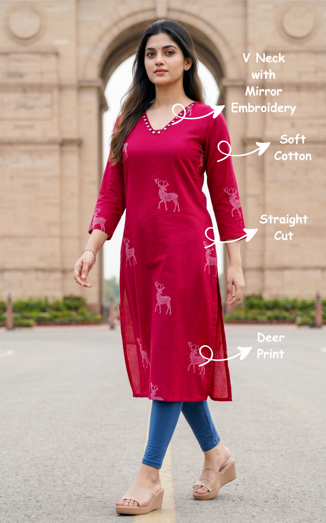 Trendy deer print kurti for women