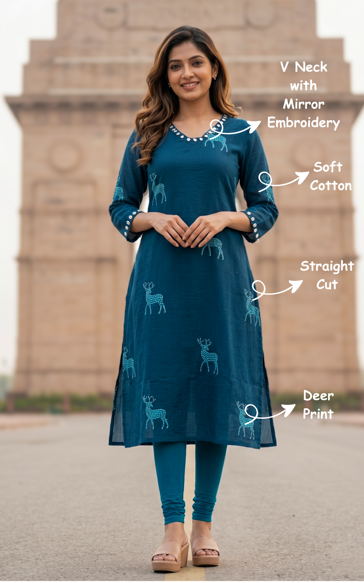 cotton kurti with mirror embroidery for women