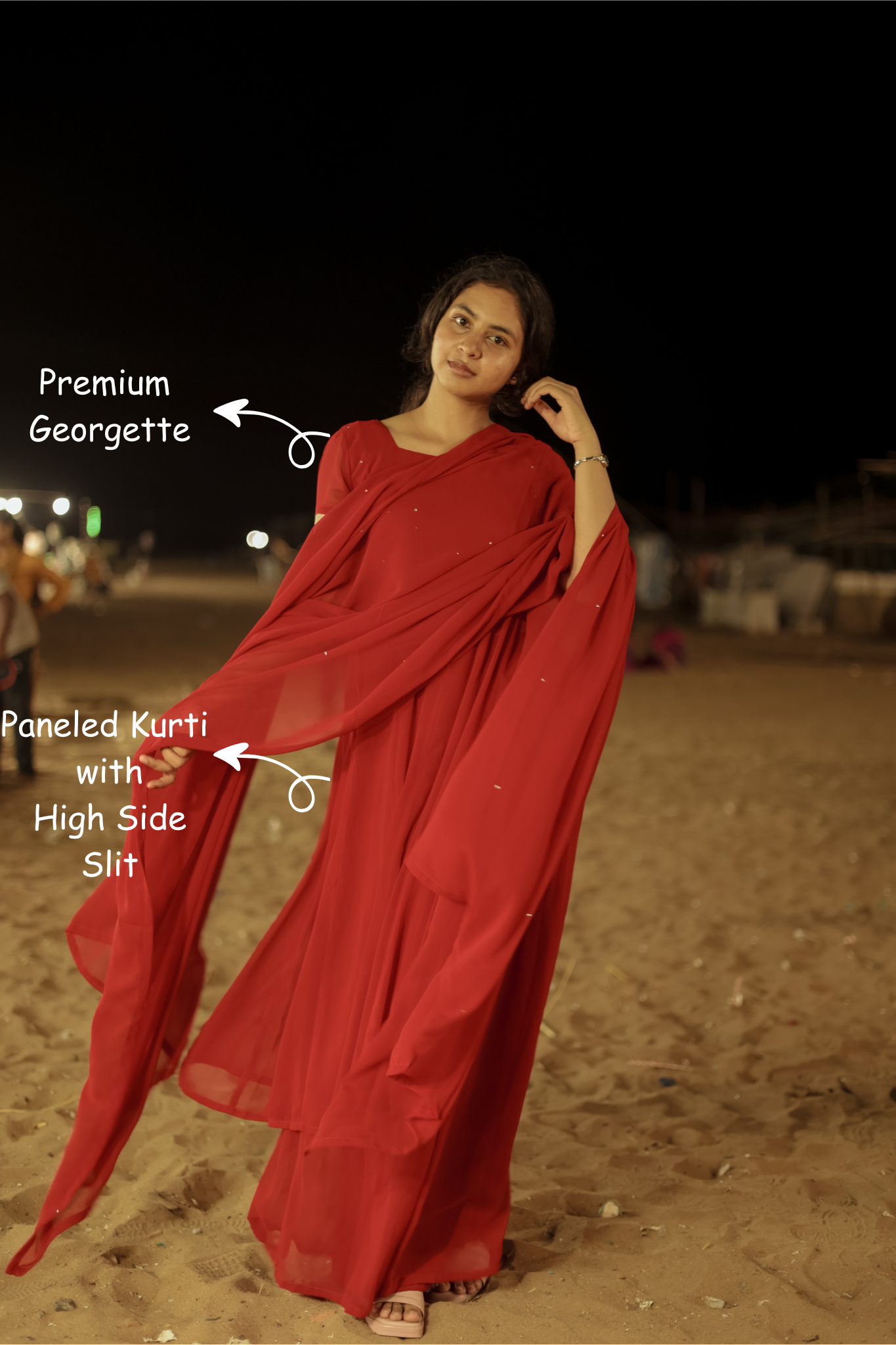 Minnale Reena Red 3/4 Sleeve (Kurti+Pant+Dupatta)