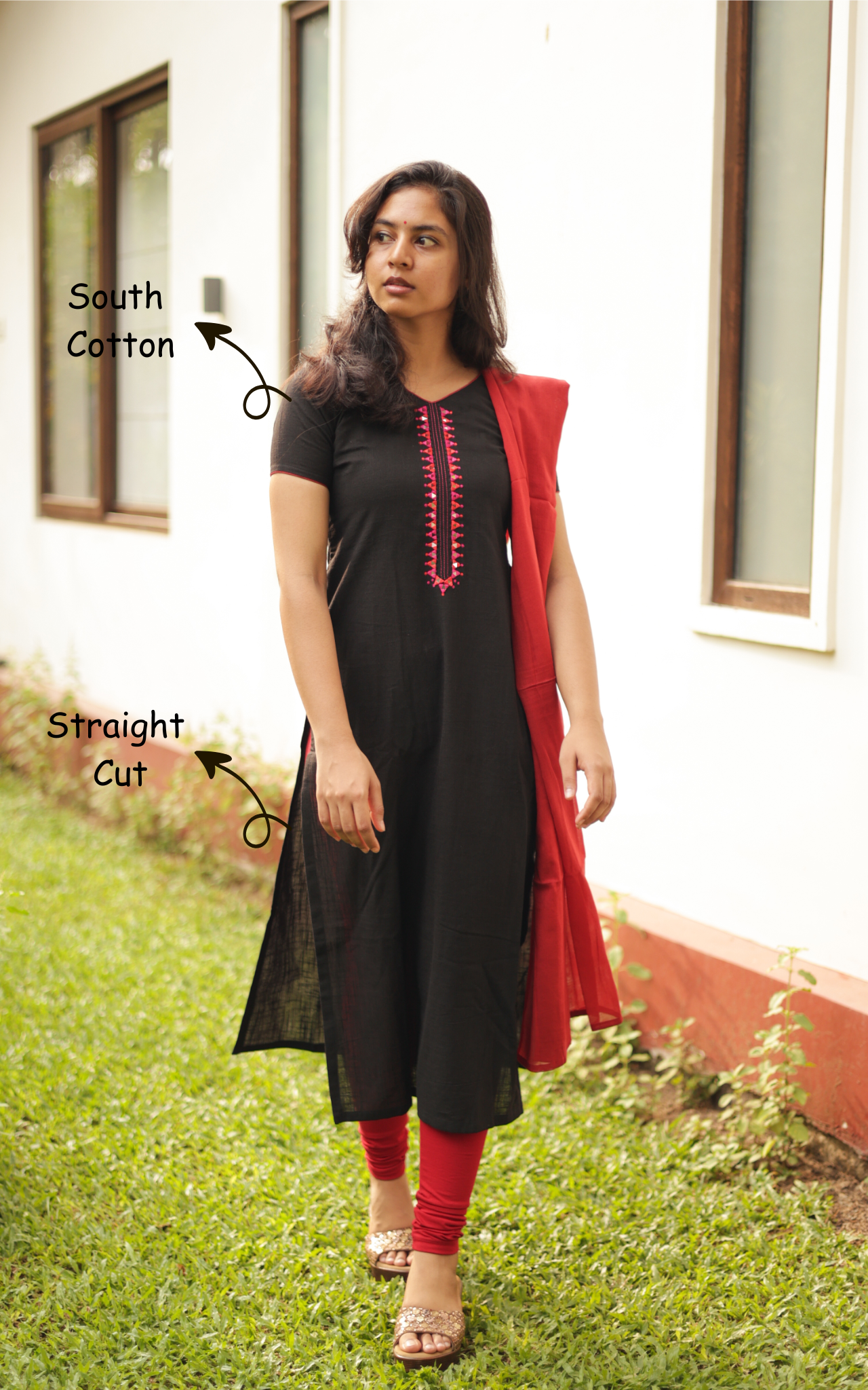 Classic black kurti with red dupatta