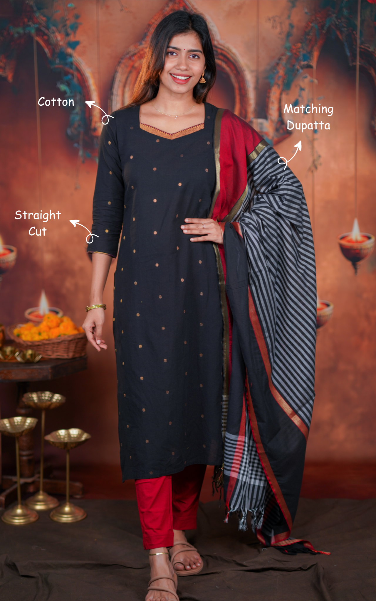 cotton straight cut kurti with dupatta