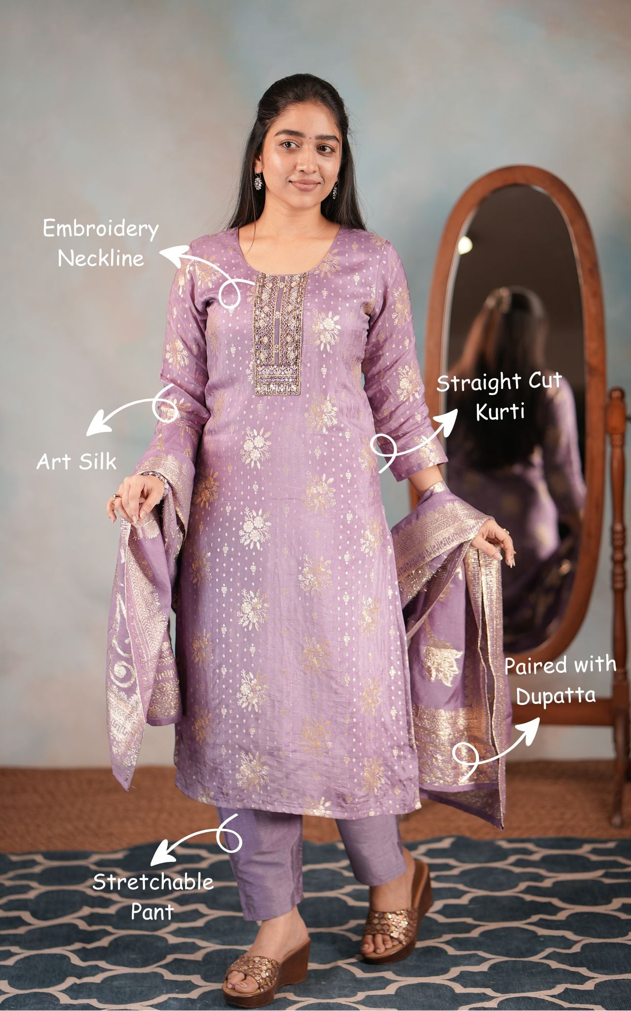 Berry Bliss (Kurti+Pant+Dupatta)
