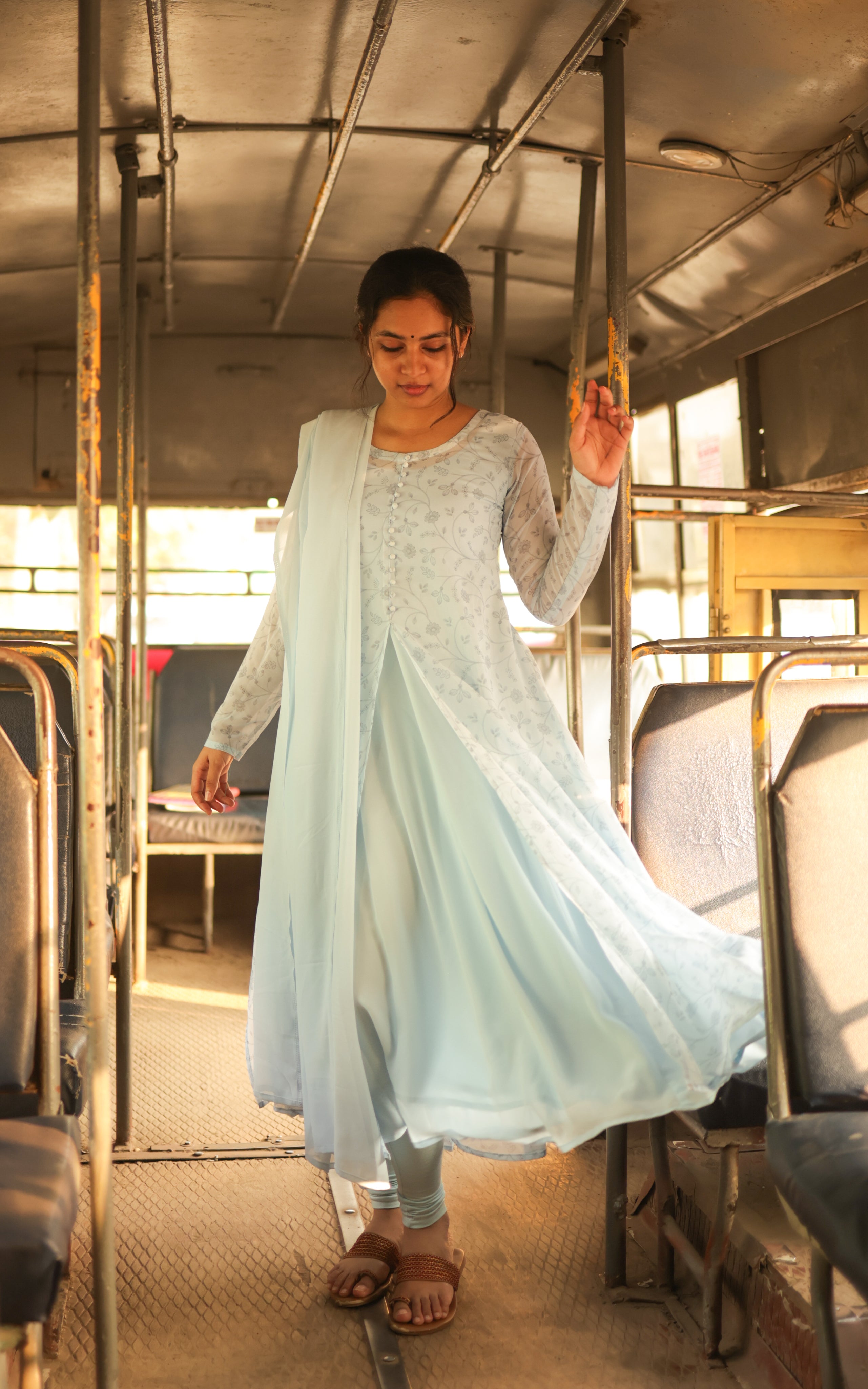 Crafted in flowy georgette with butter crepe lining for a luxurious feel