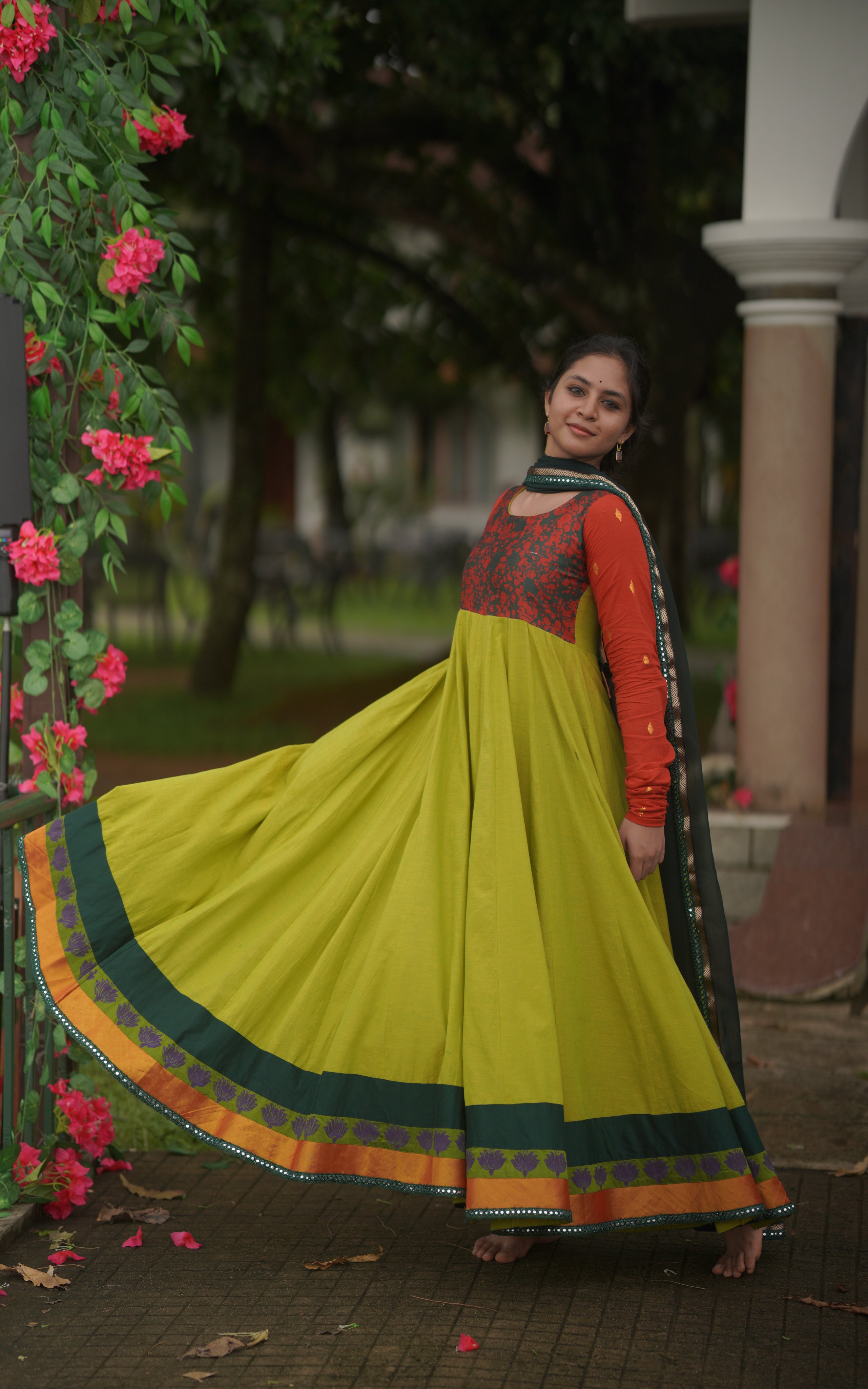 Raavanan outfit long dress with mirror detailing on border