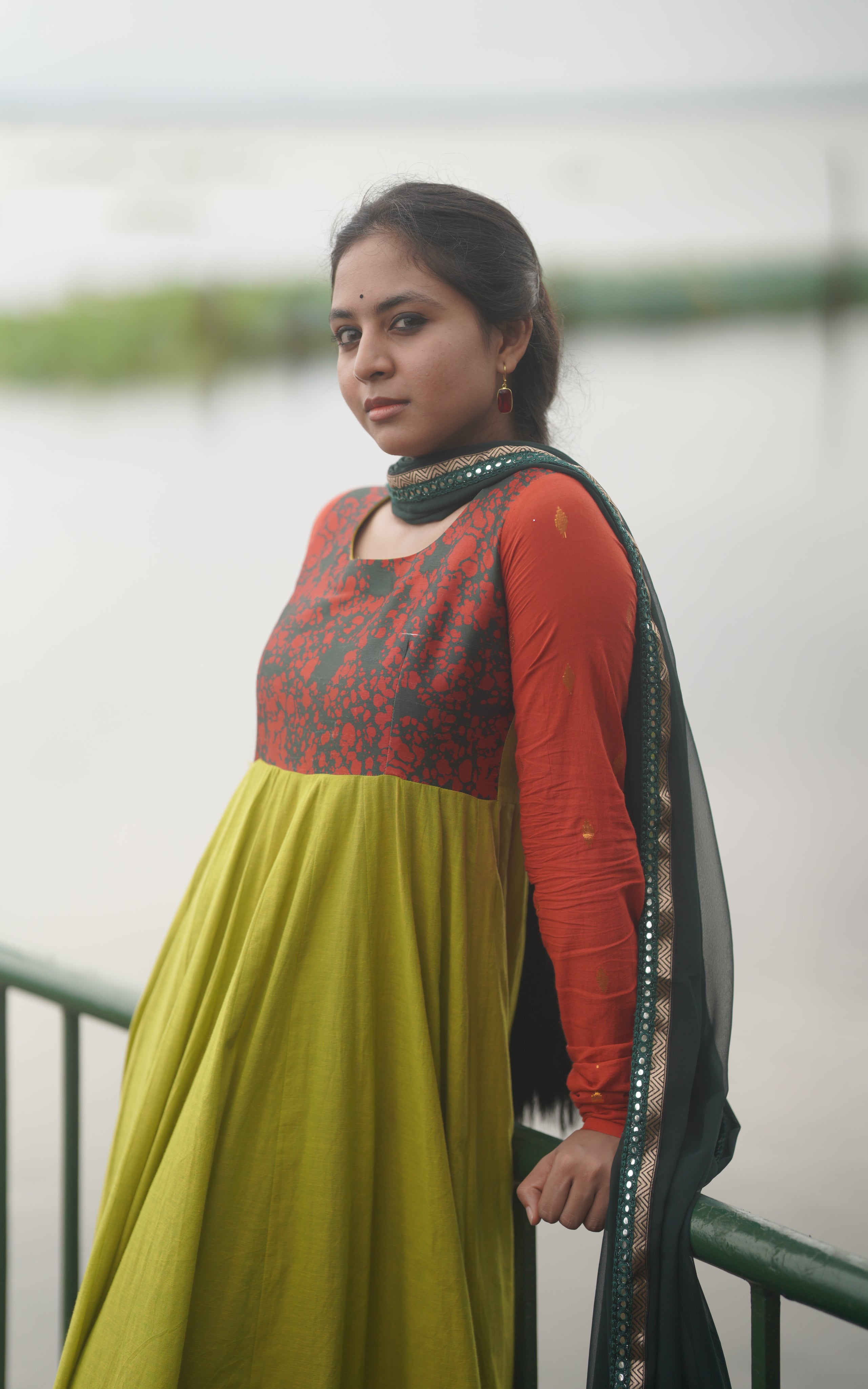 Lime green long Anarkali Kalvare song costume style