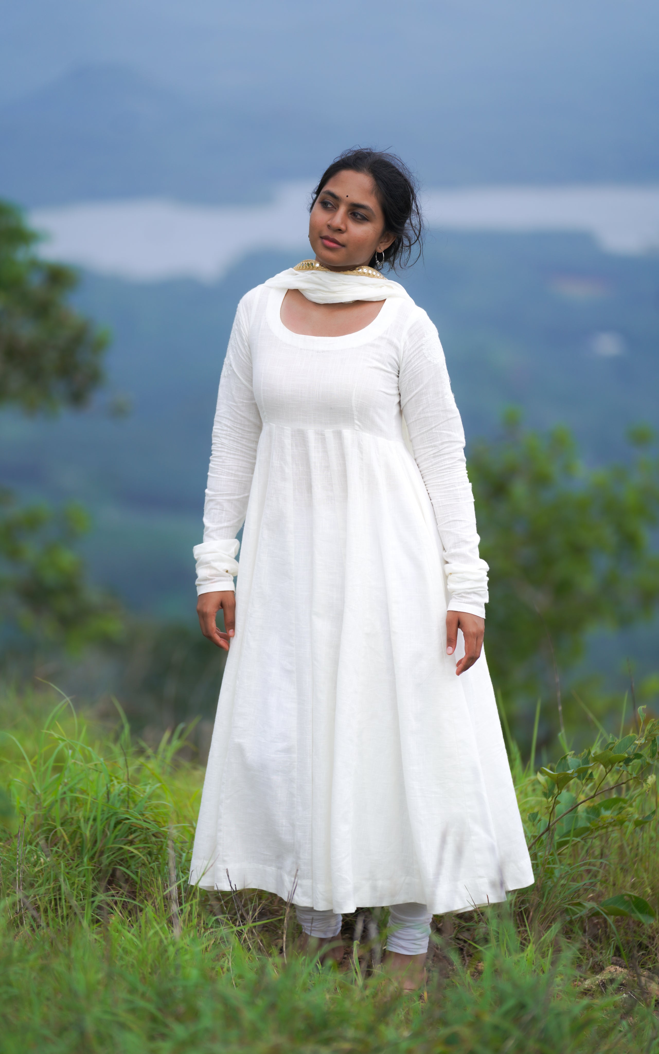 white Anarkali dress Raavanan movie style