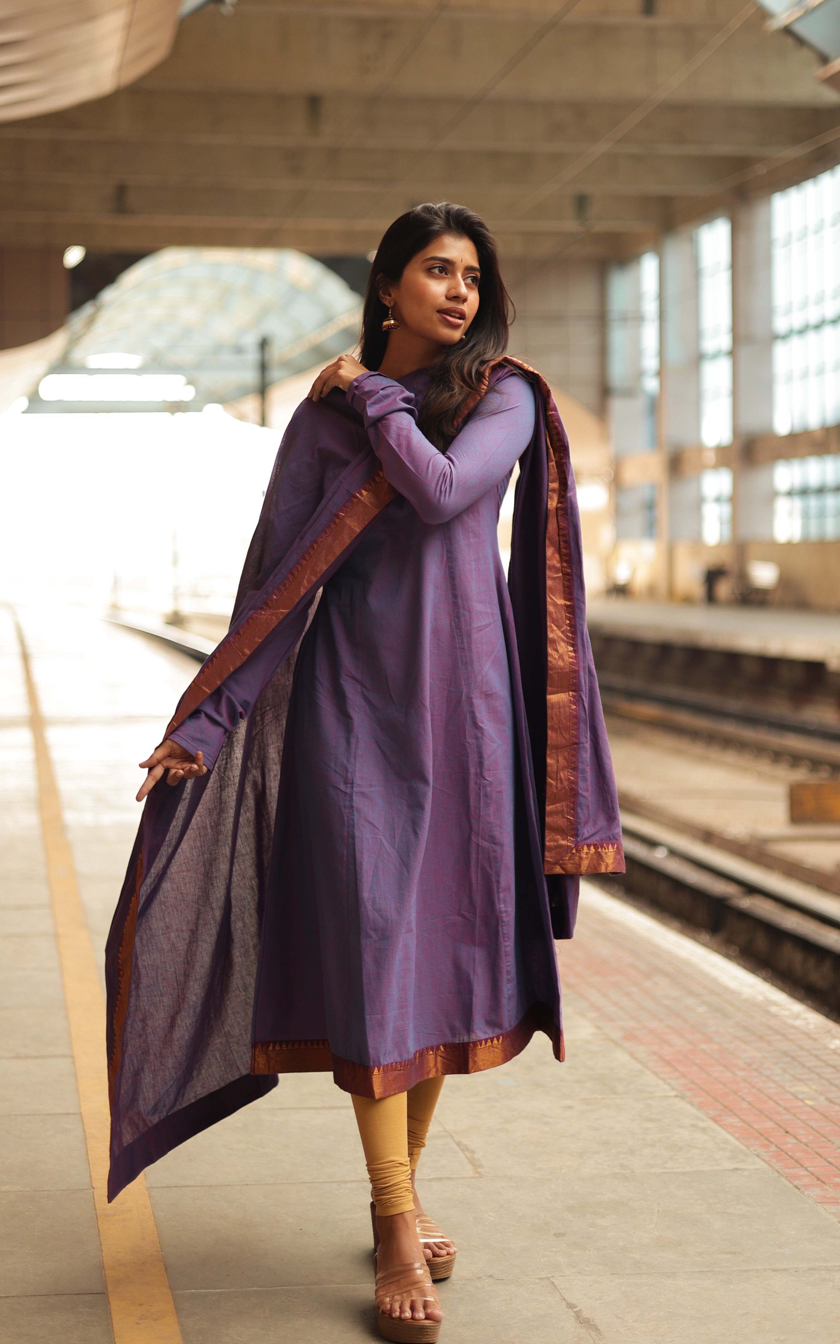 instore kurti Kadhalar Dhinam Dark Purple (Kurti+Dupatta) 