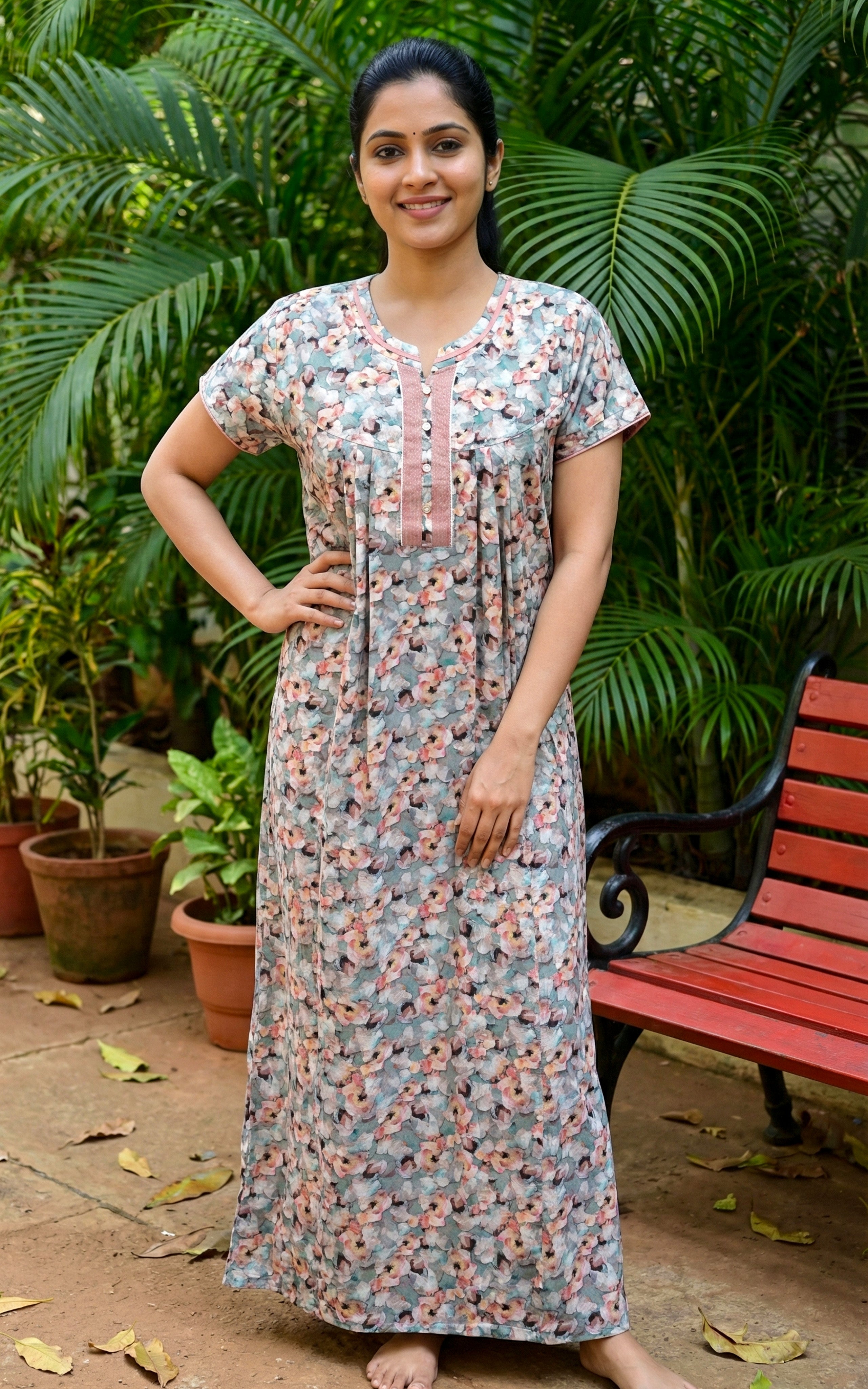 Comfortable printed cotton nighty for women